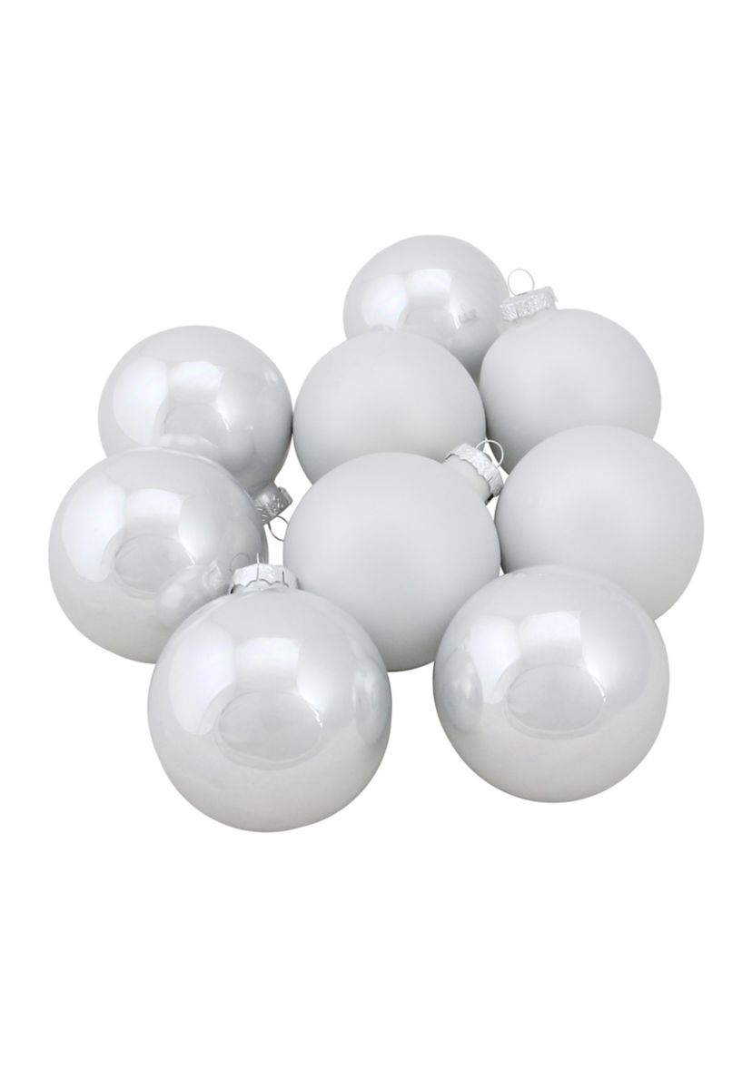 9ct Shiny and Matte White Glass Ball Christmas Ornaments 2.5Inch (65mm)
