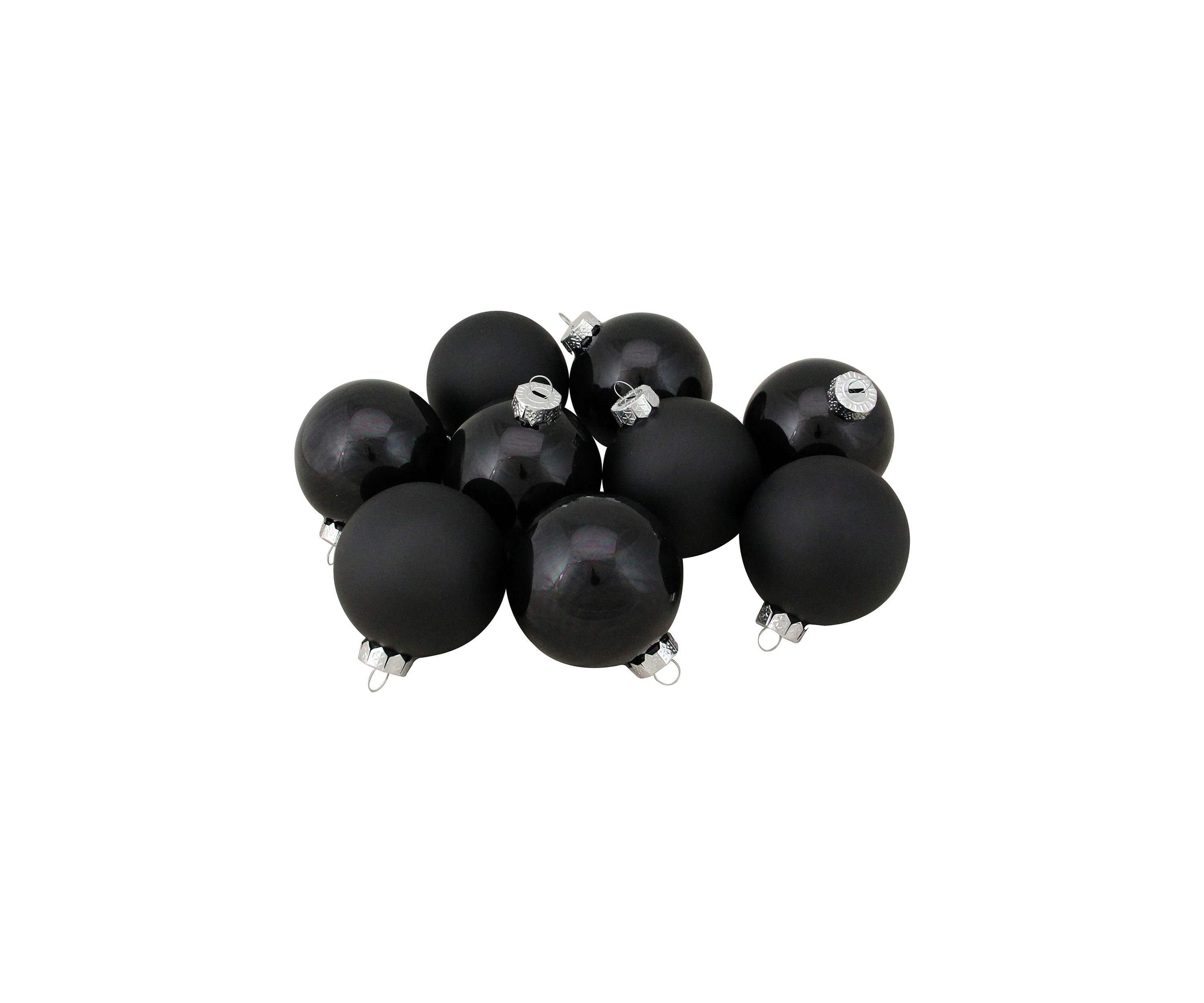 9ct Shiny and Matte Black Glass Ball Christmas Ornaments - 2.5 Inch (65mm)
