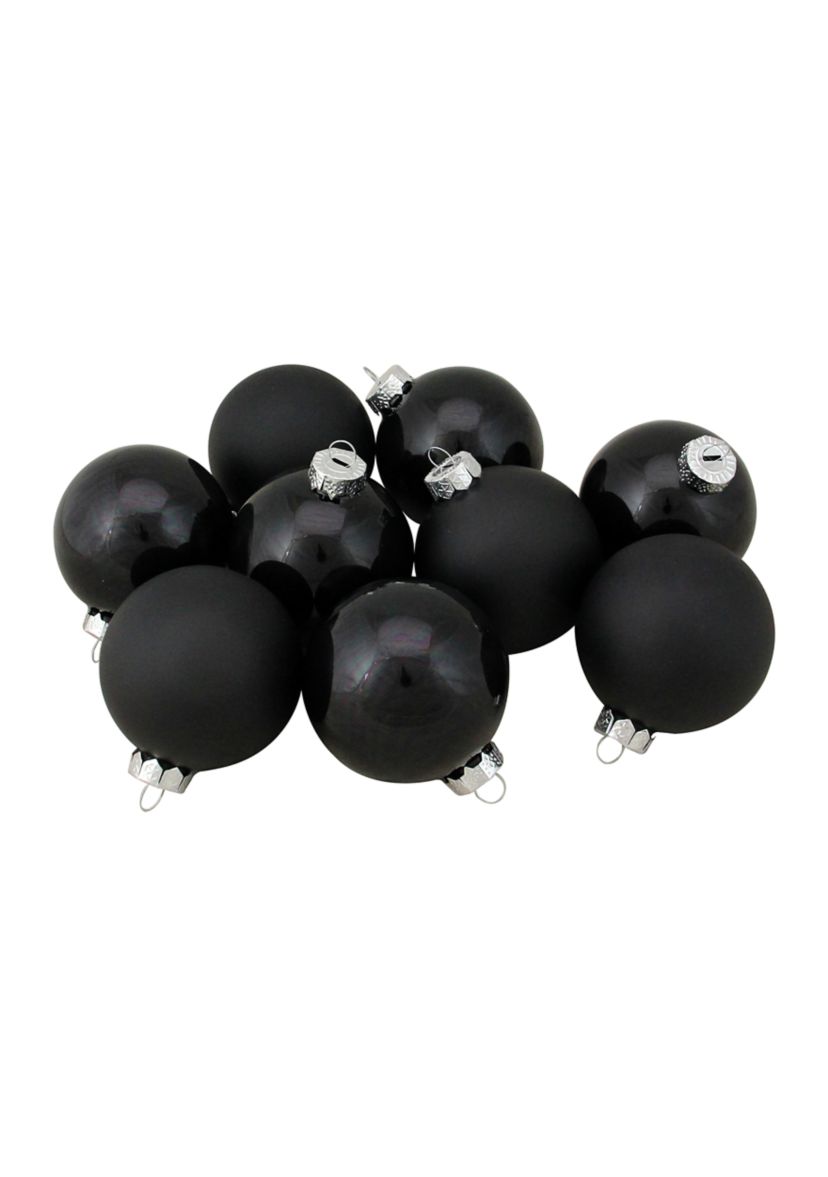 9ct Shiny and Matte Black Glass Ball Christmas Ornaments - 2.5 Inch (65mm)