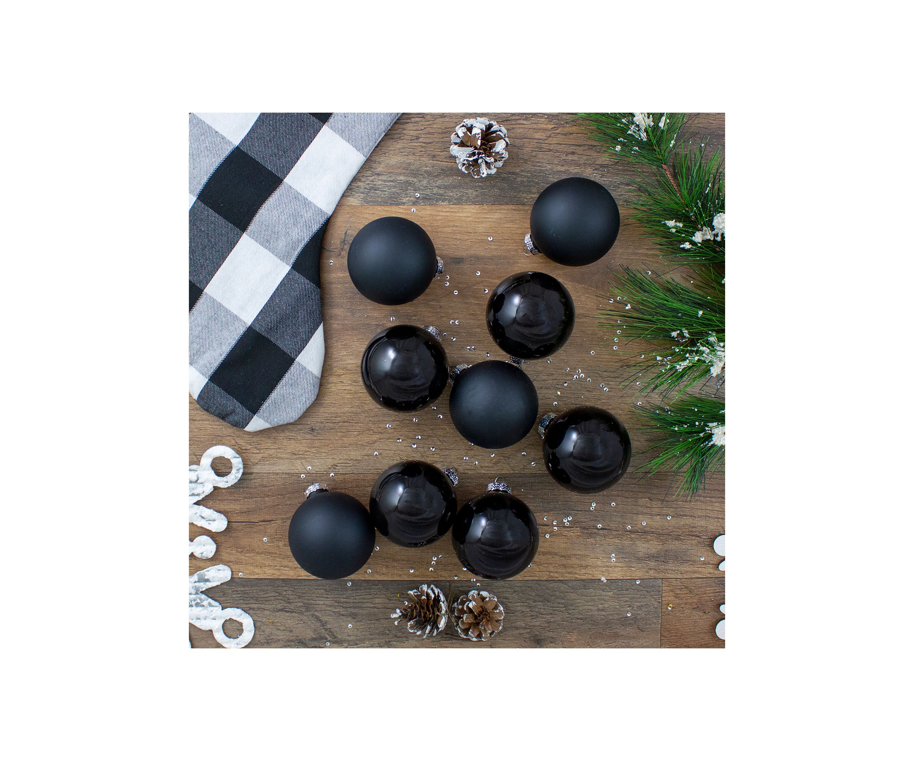 9ct Shiny and Matte Black Glass Ball Christmas Ornaments - 2.5 Inch (65mm)