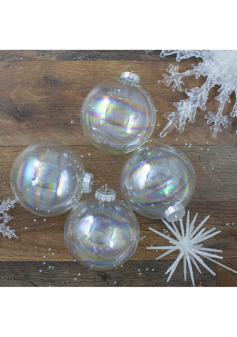 4ct Clear Iridescent Glass Christmas Ball Ornaments - 4 Inch (100mm)