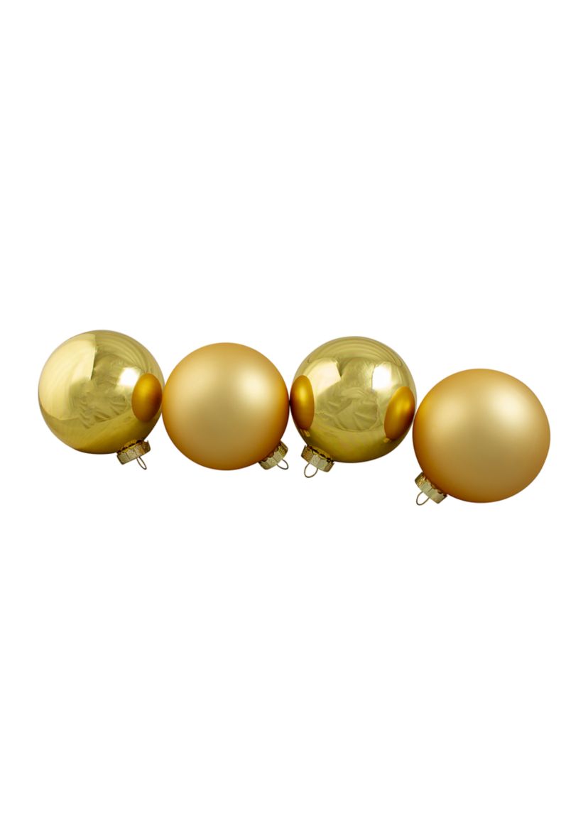 4ct Gold Glass 2-Finish Christmas Ball Ornaments 4Inch (101.5mm)