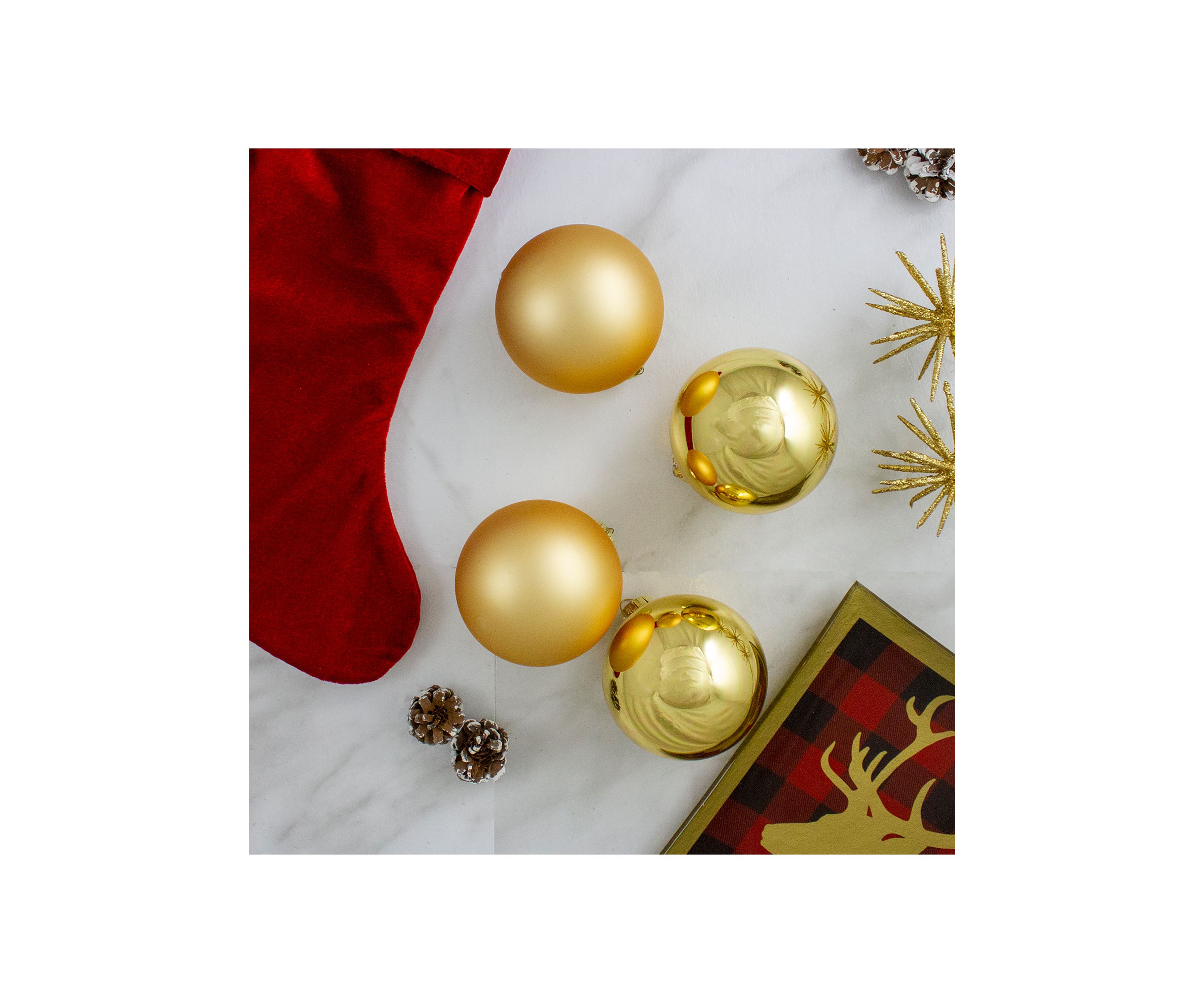 4ct Gold Glass 2-Finish Christmas Ball Ornaments 4Inch (101.5mm)