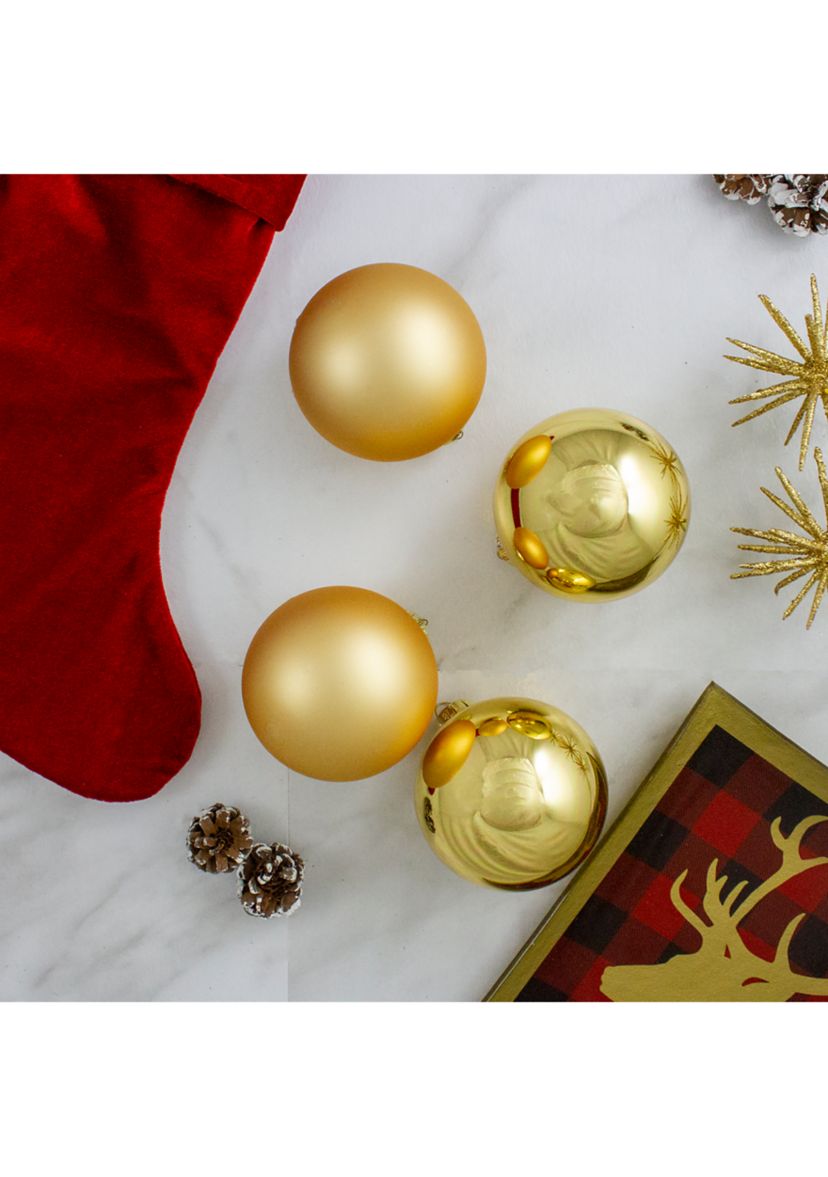 4ct Gold Glass 2-Finish Christmas Ball Ornaments 4Inch (101.5mm)
