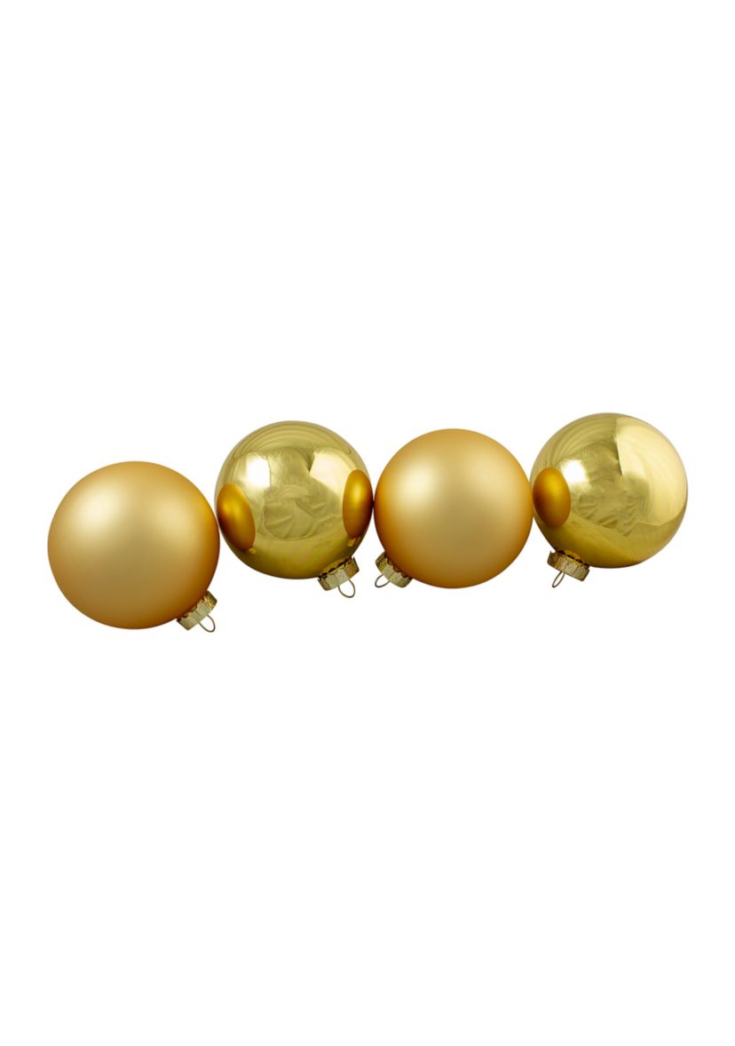4ct Gold Glass 2-Finish Christmas Ball Ornaments 4Inch (101.5mm)