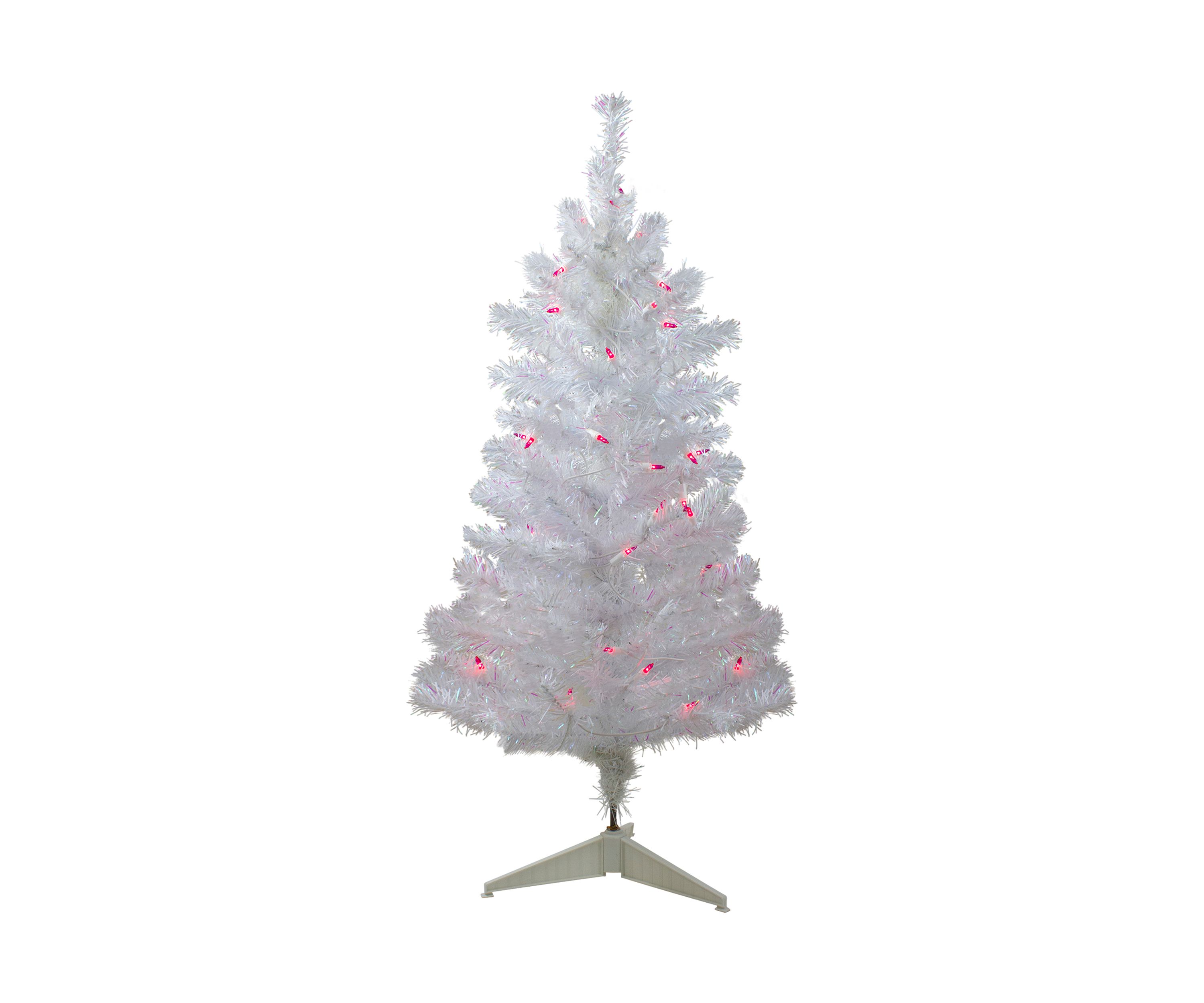3 Pre-Lit White Iridescent Pine Slim Artificial Christmas Tree - Pink Lights