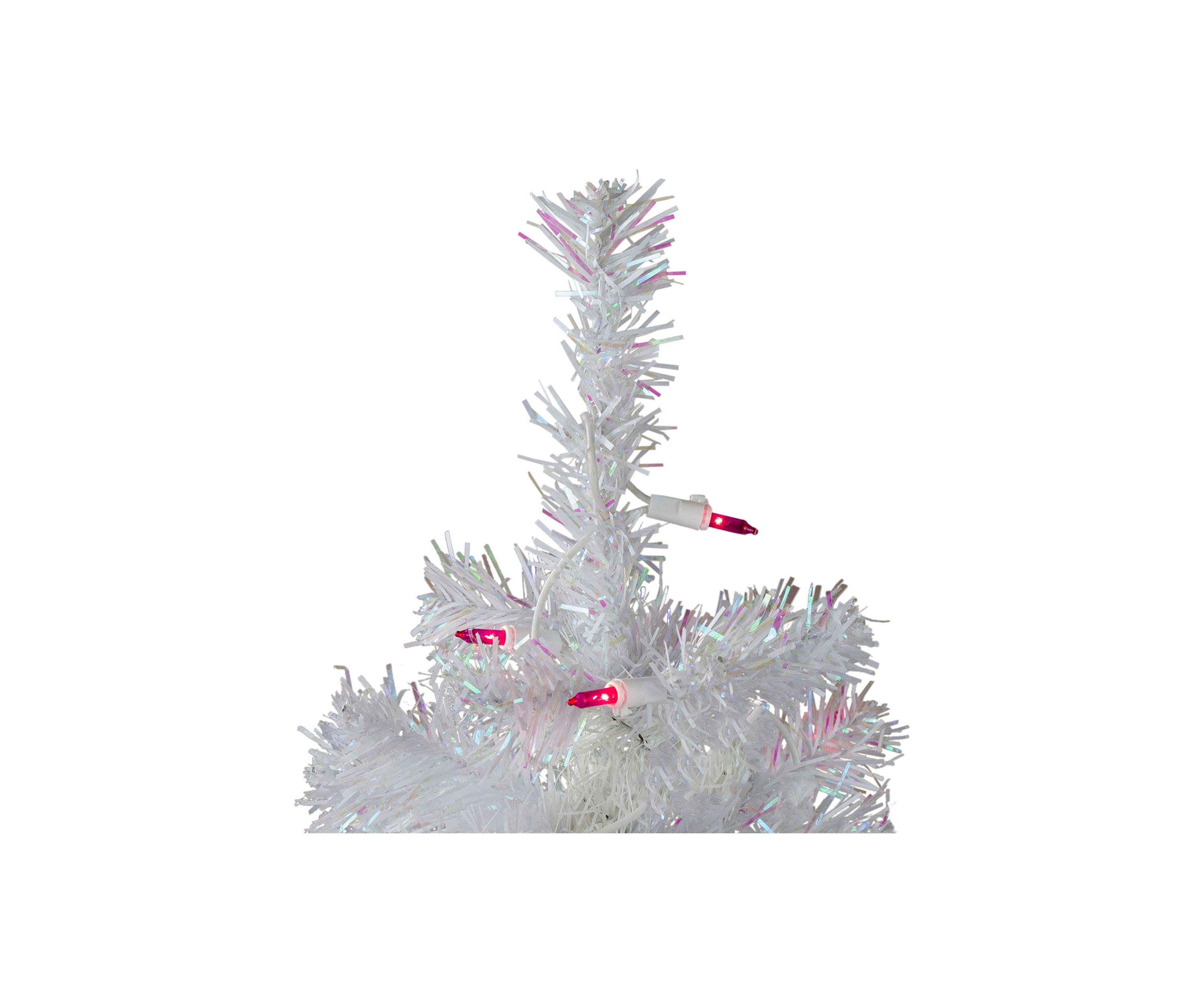 3 Pre-Lit White Iridescent Pine Slim Artificial Christmas Tree - Pink Lights