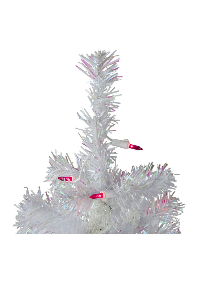 3 Pre-Lit White Iridescent Pine Slim Artificial Christmas Tree - Pink Lights