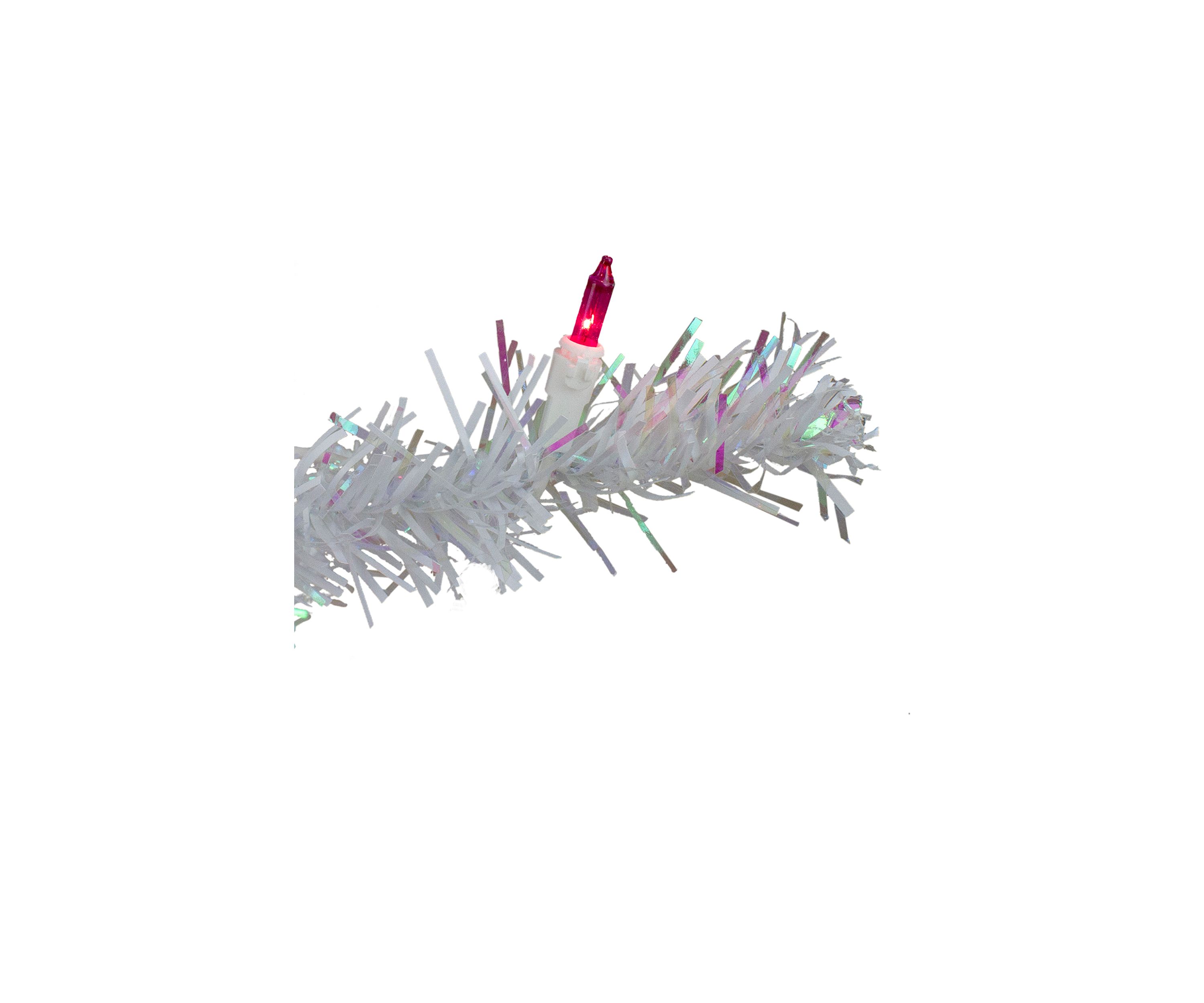 3 Pre-Lit White Iridescent Pine Slim Artificial Christmas Tree - Pink Lights