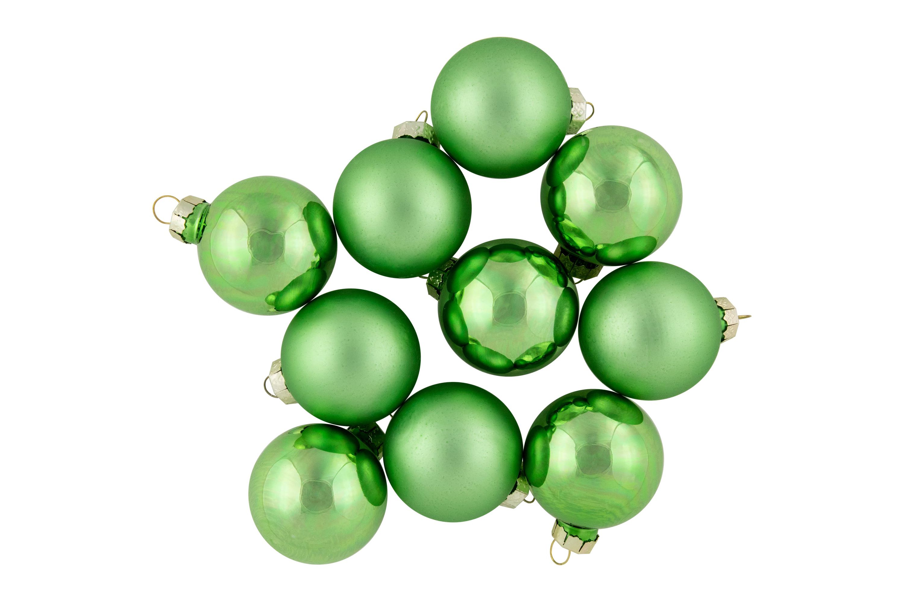 10ct Grass Green 2-Finish Glass Christmas Ball Ornaments 1.75inch (45mm)