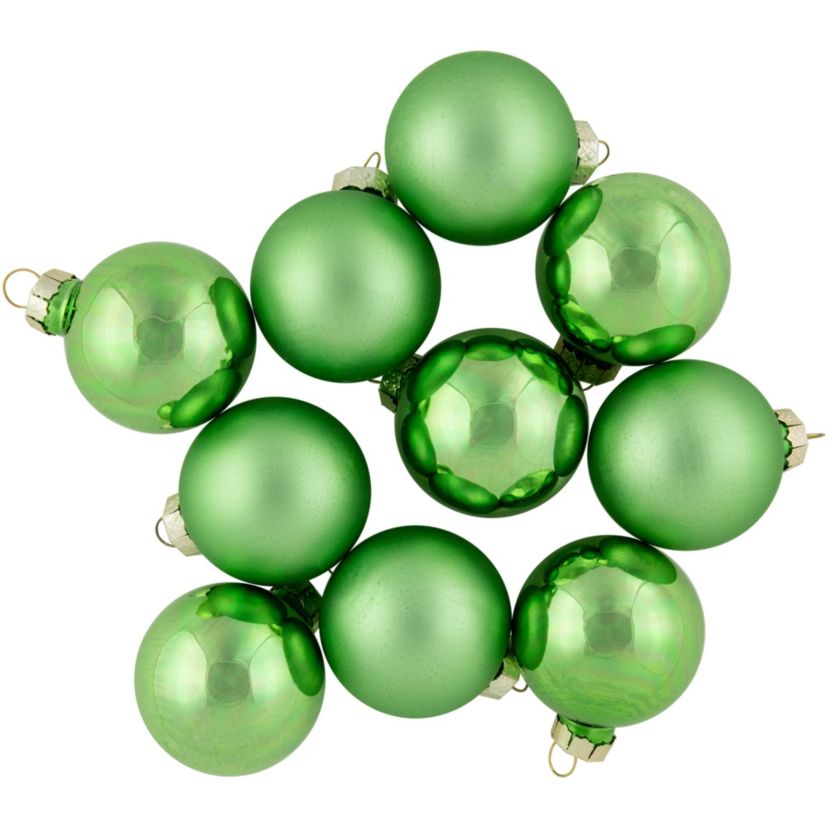 10ct Grass Green 2-Finish Glass Christmas Ball Ornaments 1.75inch (45mm)