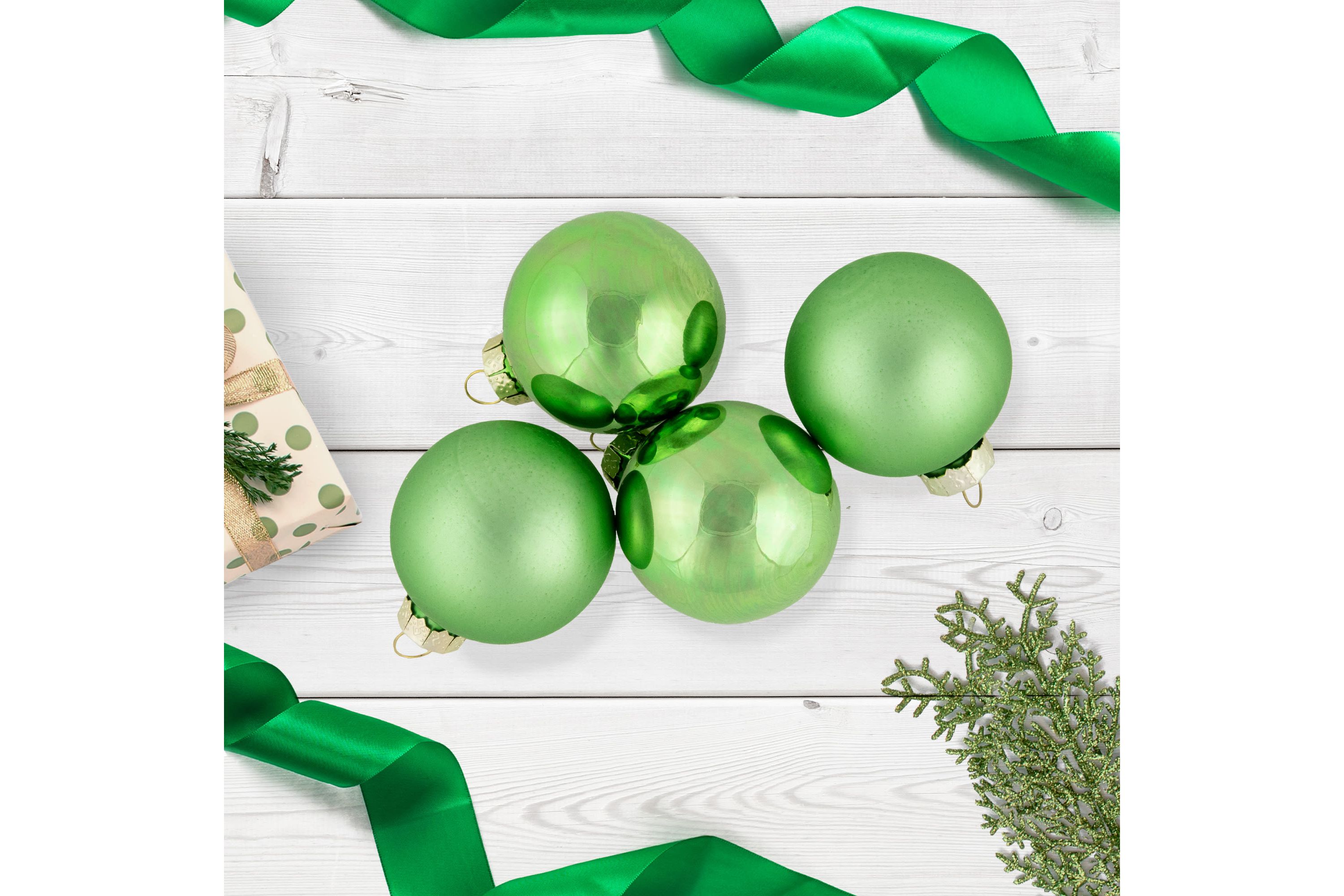 10ct Grass Green 2-Finish Glass Christmas Ball Ornaments 1.75inch (45mm)