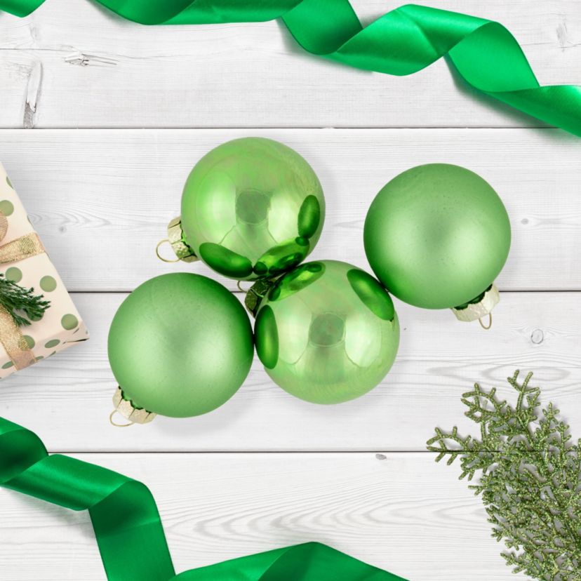 10ct Grass Green 2-Finish Glass Christmas Ball Ornaments 1.75inch (45mm)