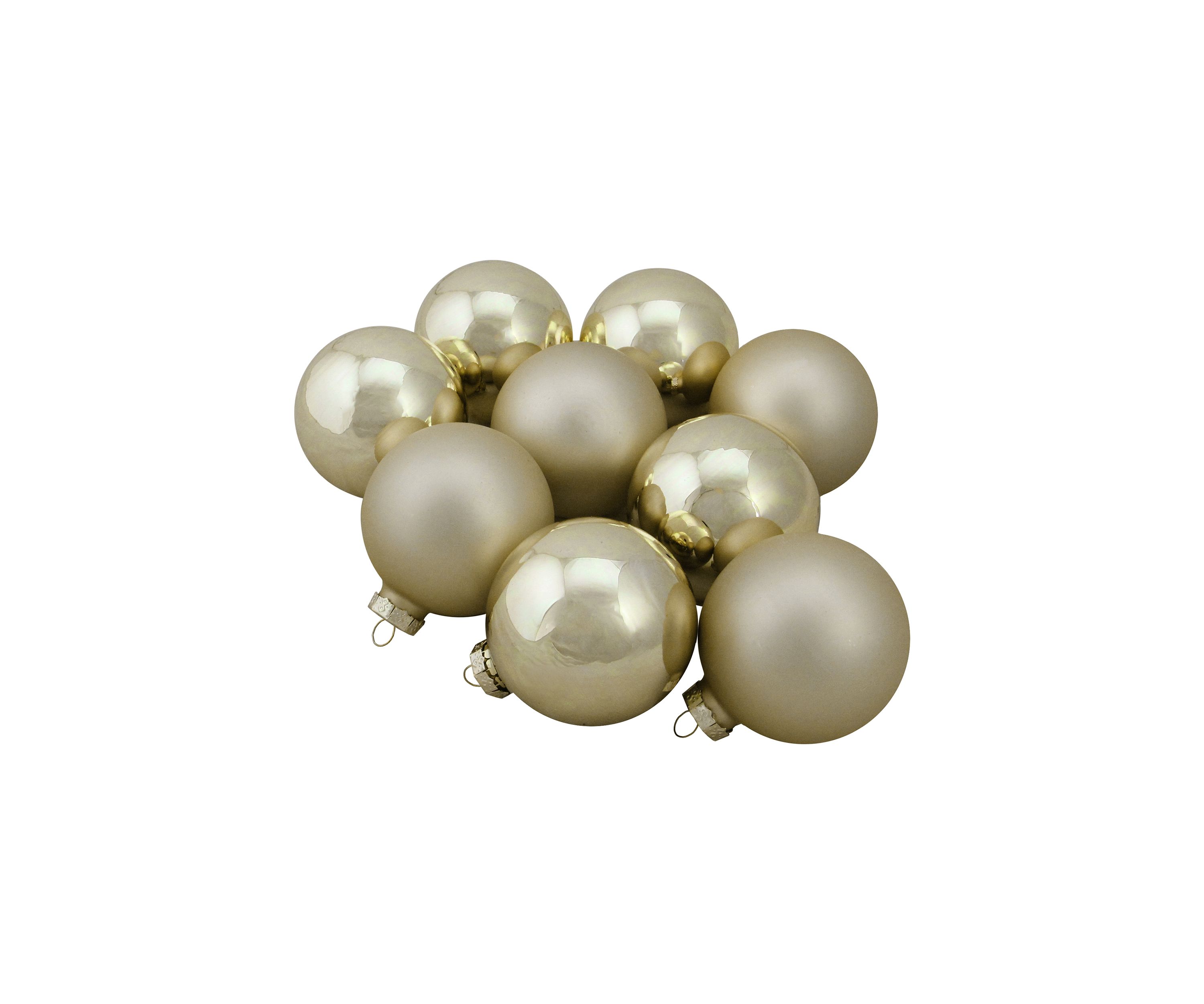 9ct Champagne Gold 2-Finish Glass Christmas Ball Ornaments 2.5Inch (65mm)