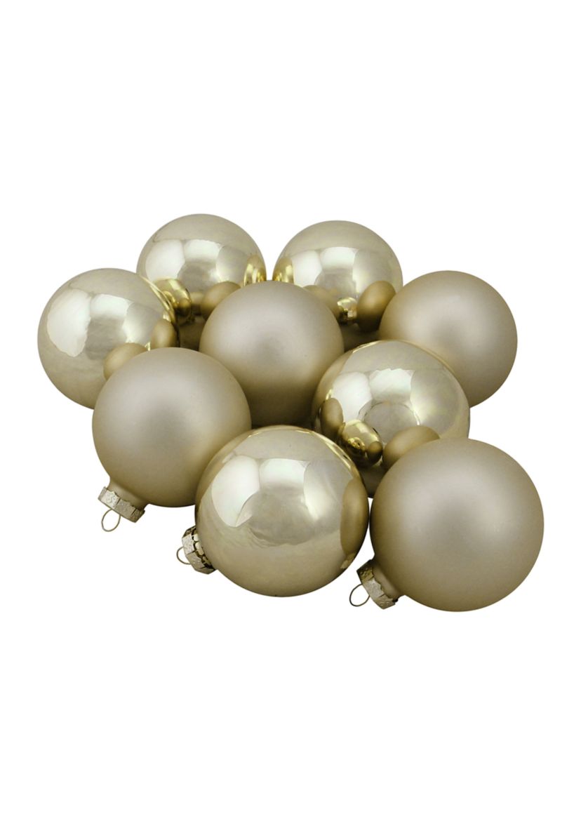9ct Champagne Gold 2-Finish Glass Christmas Ball Ornaments 2.5Inch (65mm)