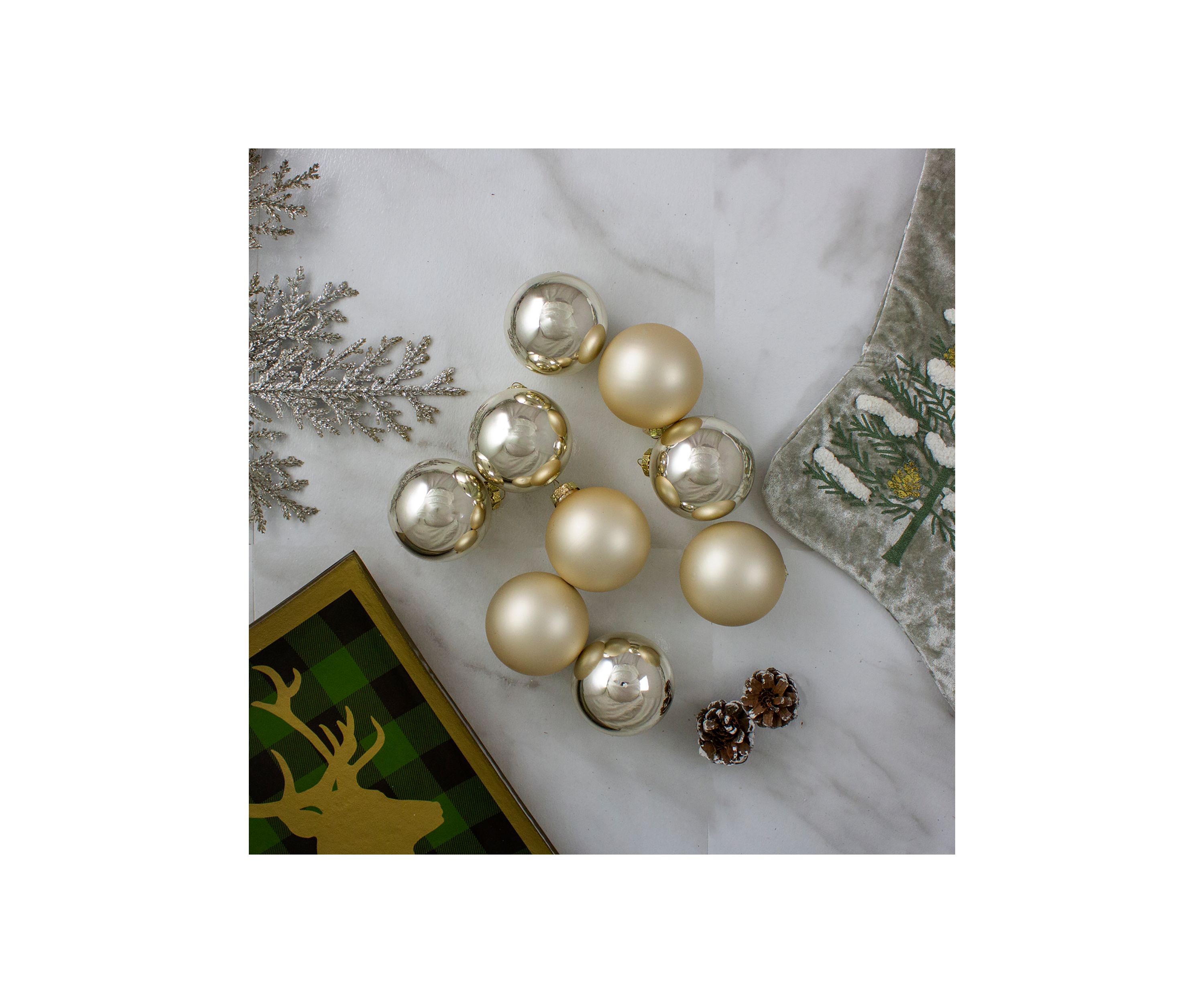 9ct Champagne Gold 2-Finish Glass Christmas Ball Ornaments 2.5Inch (65mm)
