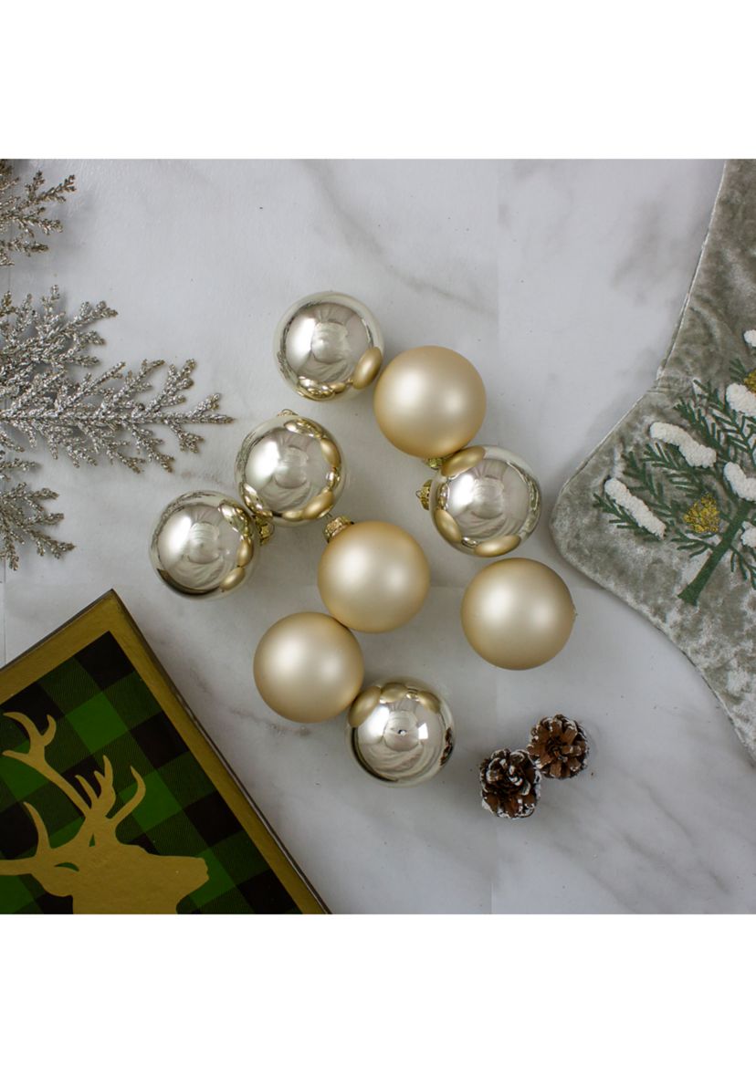 9ct Champagne Gold 2-Finish Glass Christmas Ball Ornaments 2.5Inch (65mm)