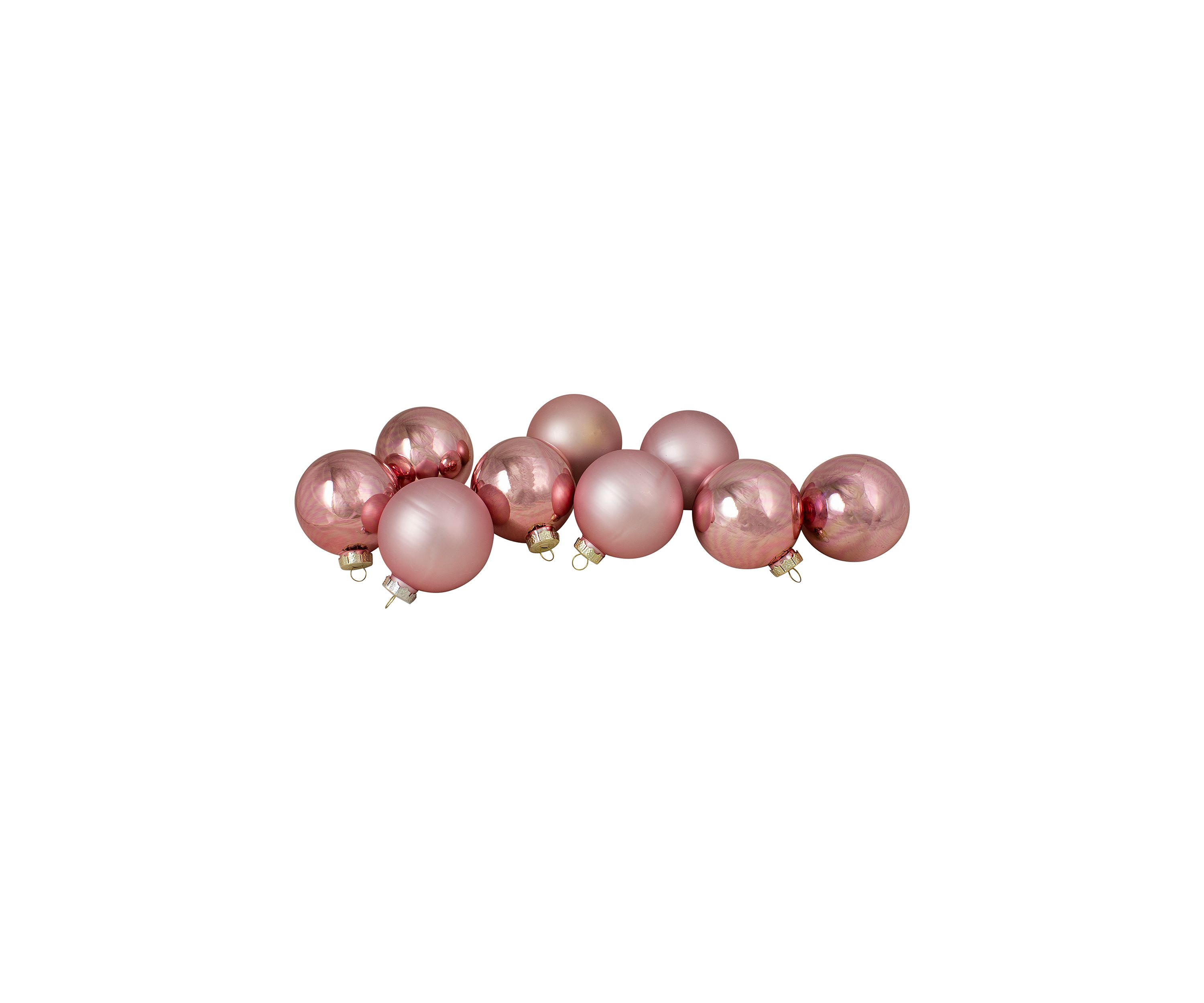 9 Count Shiny and Matte Pink and Gold Glass 2.5" Ball Christmas Ornaments  