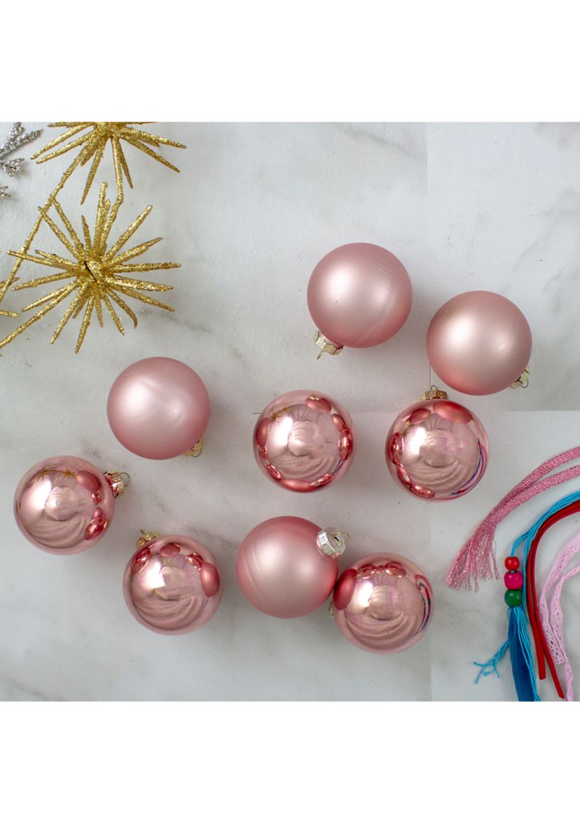 9 Count Shiny and Matte Pink and Gold Glass 2.5" Ball Christmas Ornaments  