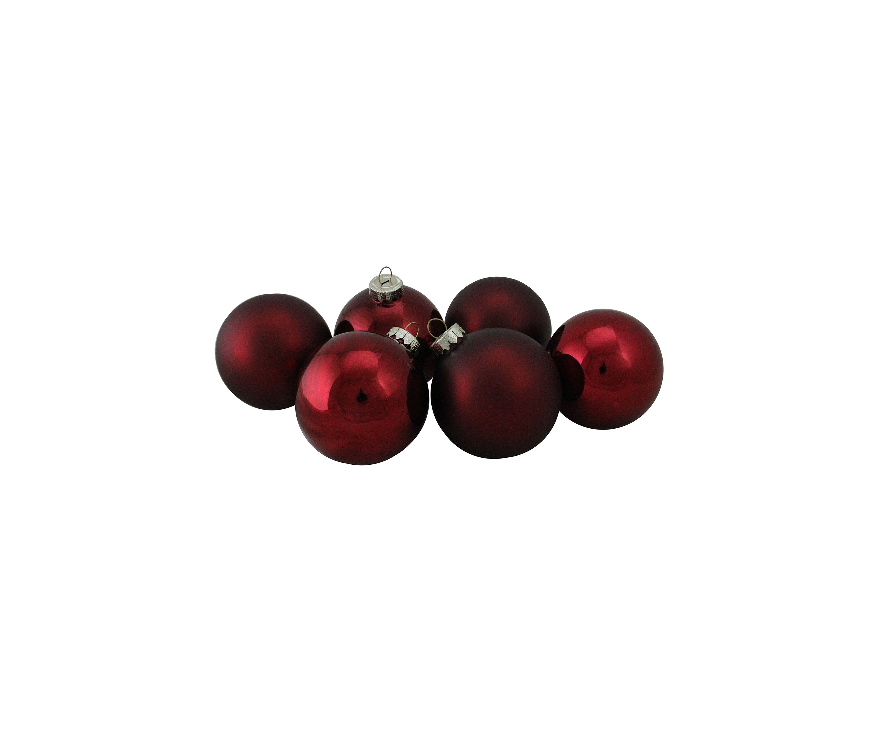 6ct Burgundy Red 2-Finish Glass Ball Christmas Ornaments - 3.25 Inch (80mm)
