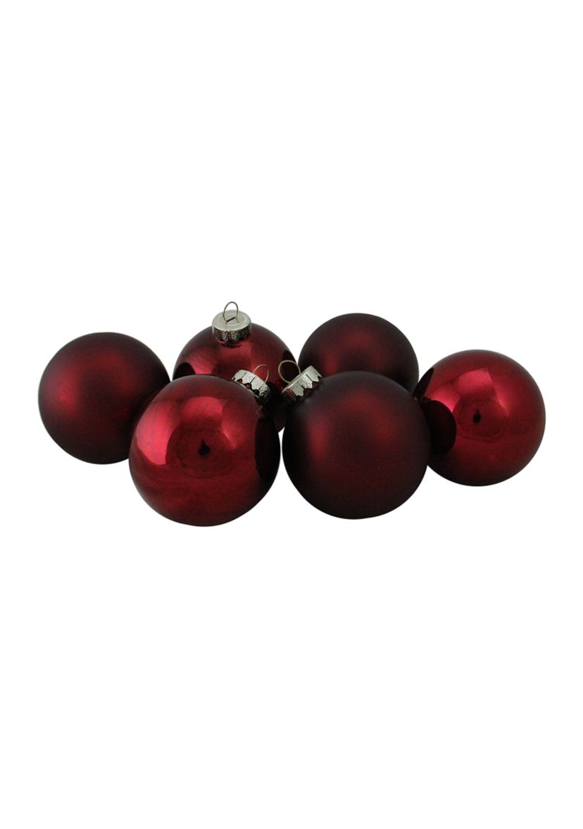 6ct Burgundy Red 2-Finish Glass Ball Christmas Ornaments - 3.25 Inch (80mm)