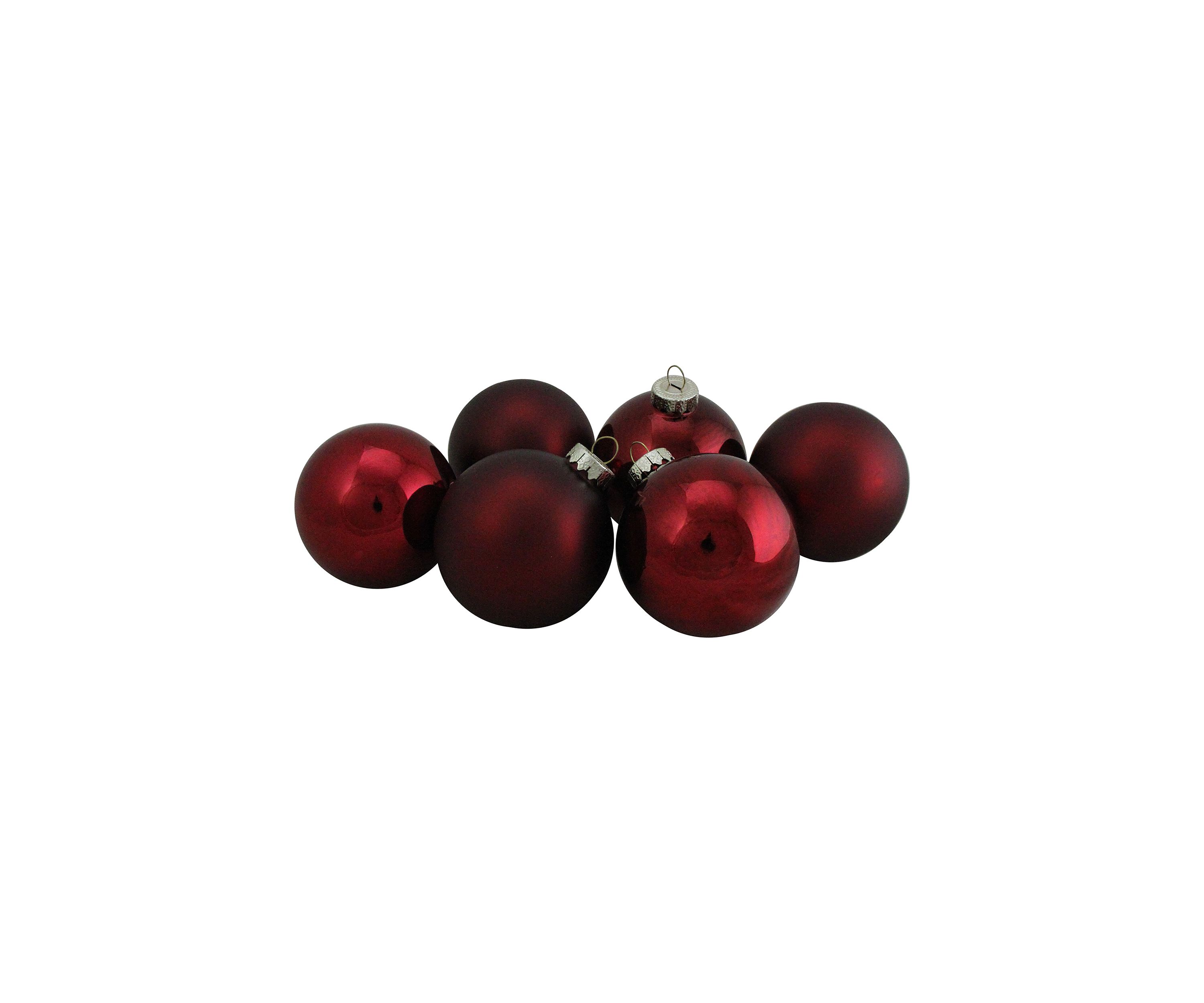 6ct Burgundy Red 2-Finish Glass Ball Christmas Ornaments - 3.25 Inch (80mm)
