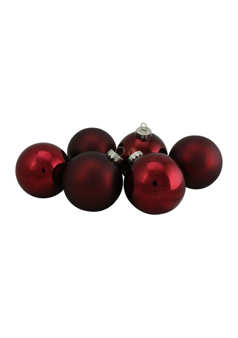 6ct Burgundy Red 2-Finish Glass Ball Christmas Ornaments - 3.25 Inch (80mm)