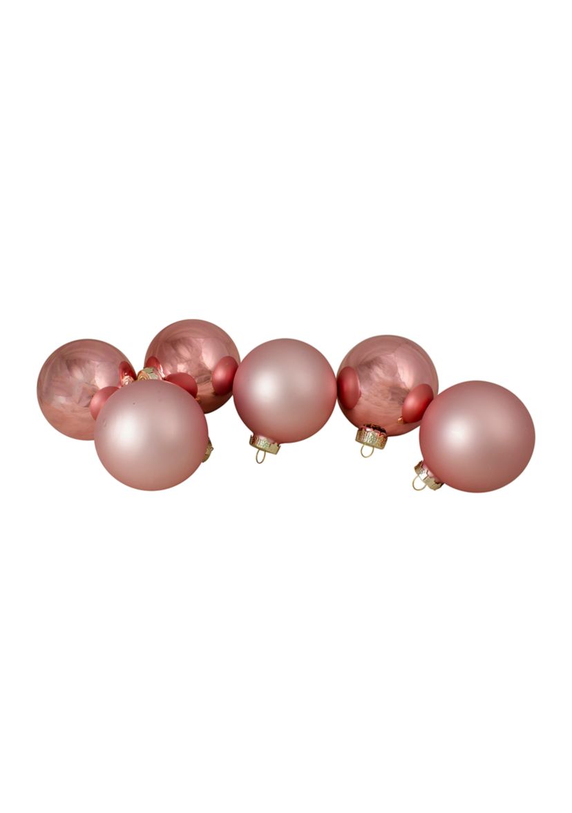 6ct Shiny and Matte Baby Pink Glass Ball Christmas Ornaments 3.25Inch (80mm)
