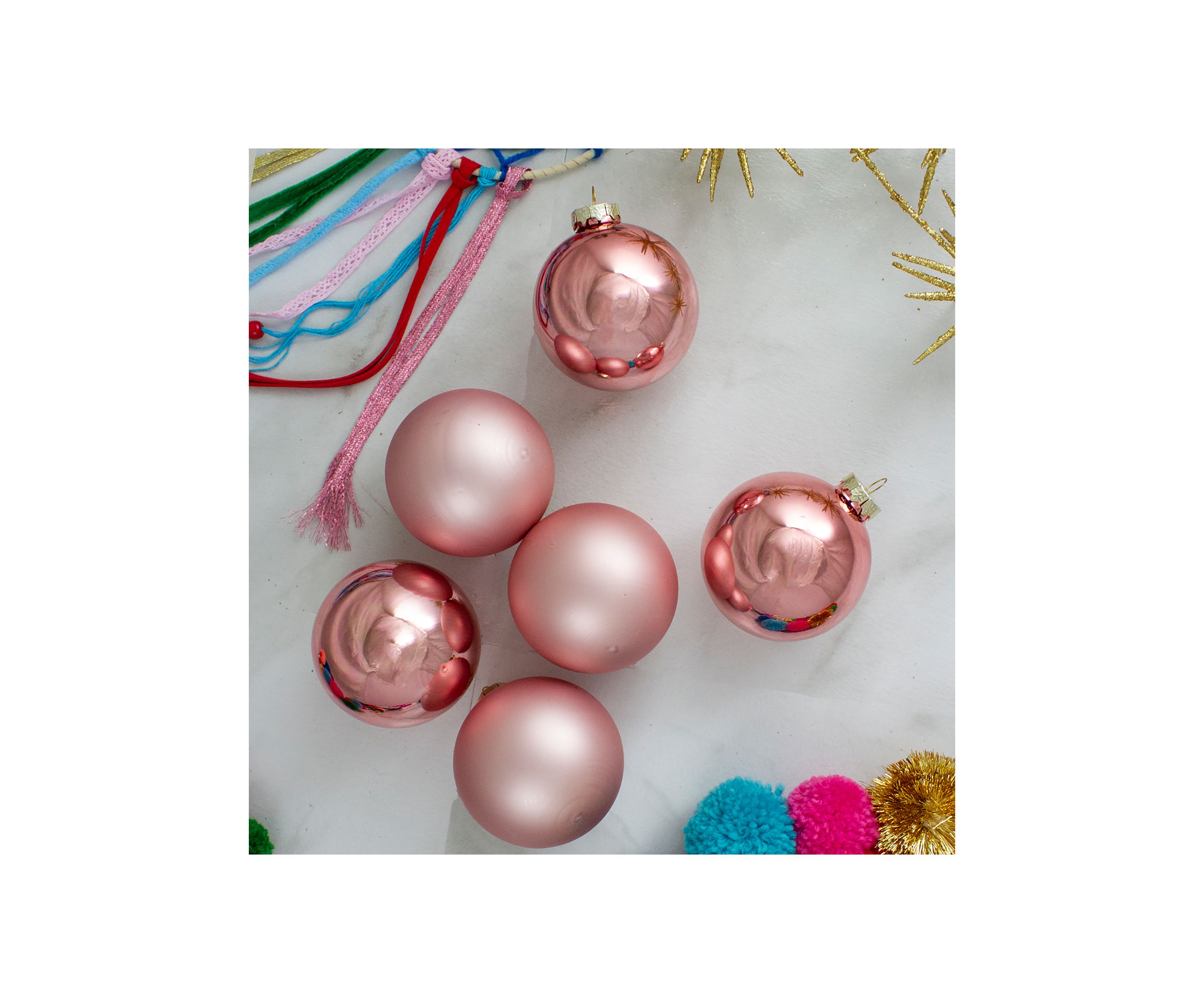 6ct Shiny and Matte Baby Pink Glass Ball Christmas Ornaments 3.25Inch (80mm)