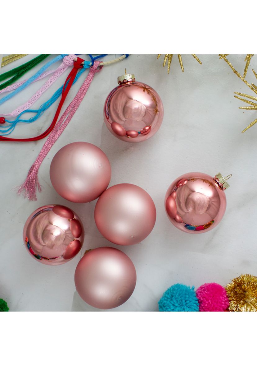 6ct Shiny and Matte Baby Pink Glass Ball Christmas Ornaments 3.25Inch (80mm)