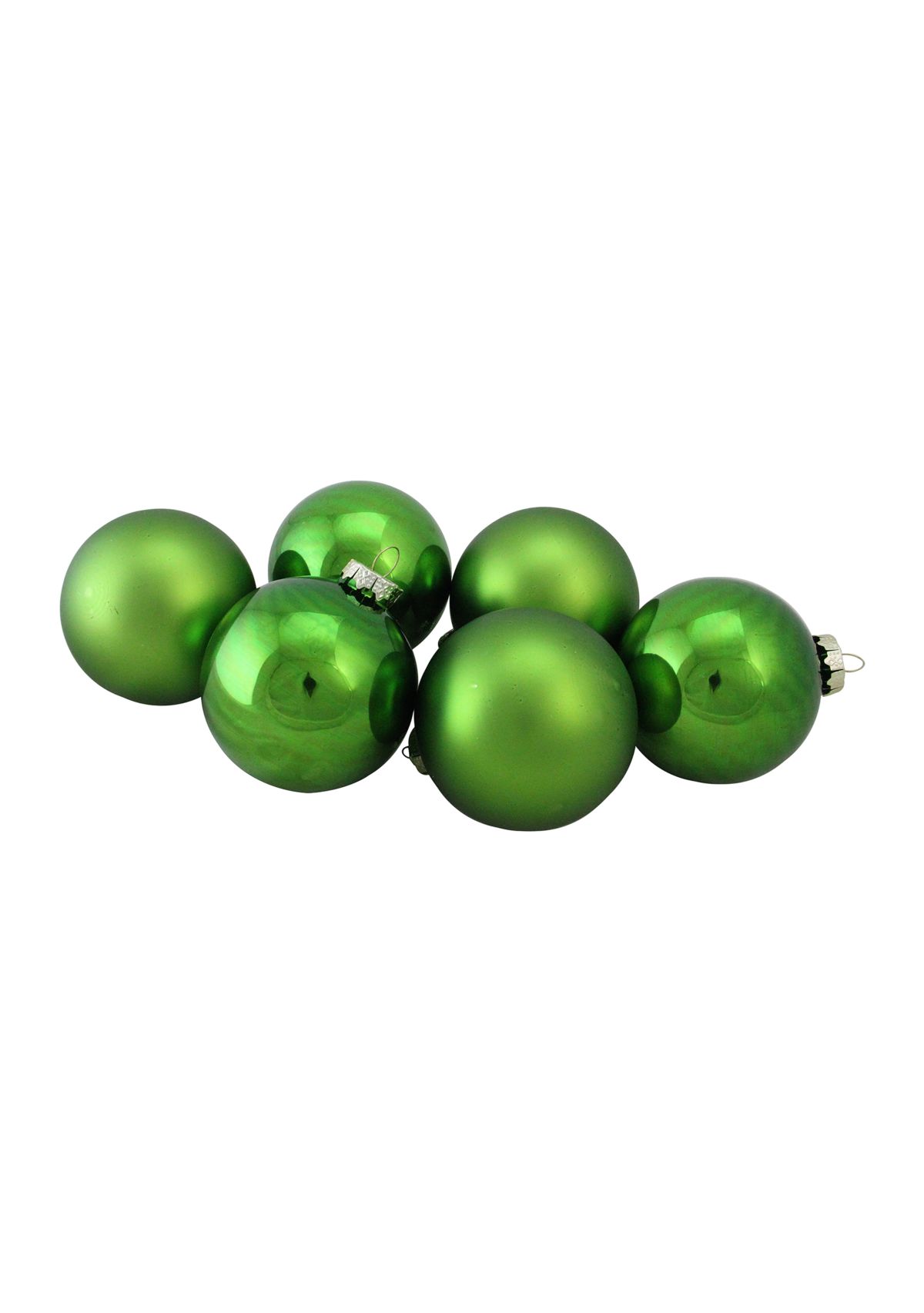 6ct Kiwi Green 2-Finish Glass Ball Christmas Ornaments 3.25Inch (80mm)