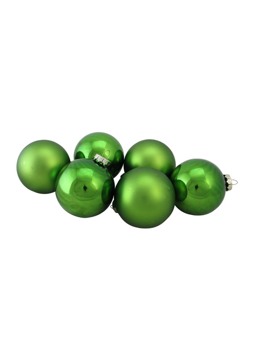 6ct Kiwi Green 2-Finish Glass Ball Christmas Ornaments 3.25Inch (80mm)