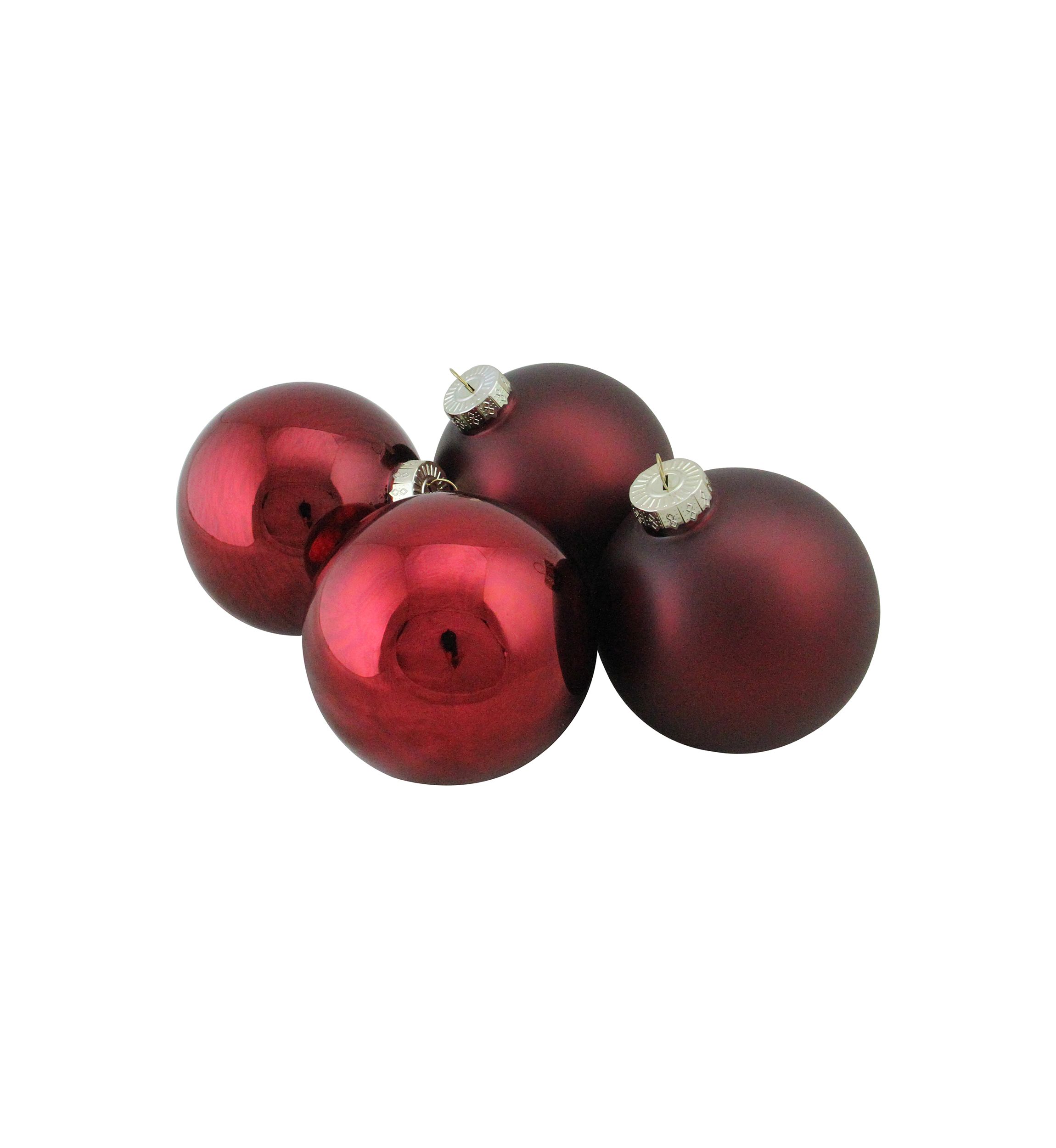 4ct Burgundy Red 2-Finish Glass Christmas Ball Ornaments 4Inch (100mm)