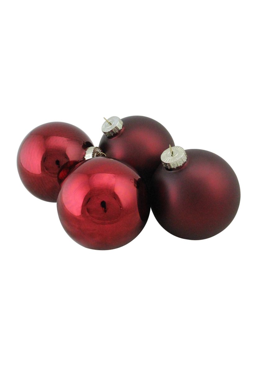 4ct Burgundy Red 2-Finish Glass Christmas Ball Ornaments 4Inch (100mm)