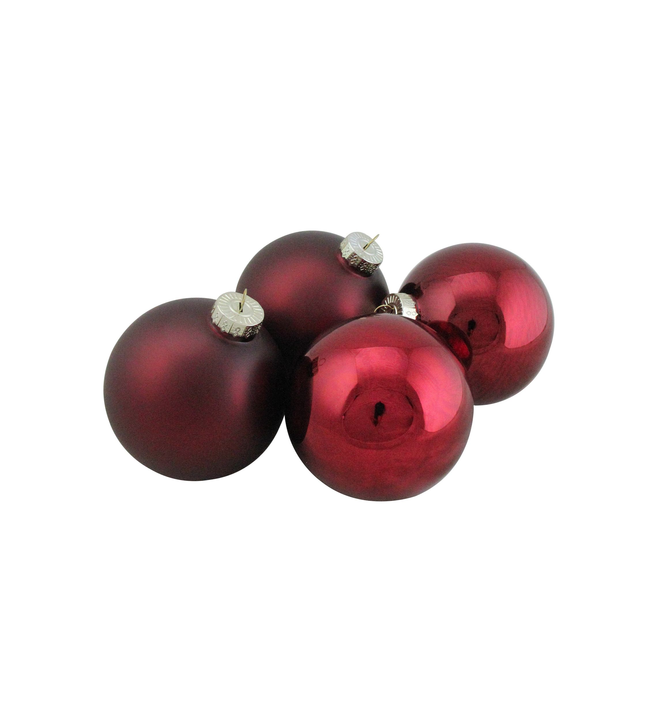 4ct Burgundy Red 2-Finish Glass Christmas Ball Ornaments 4Inch (100mm)