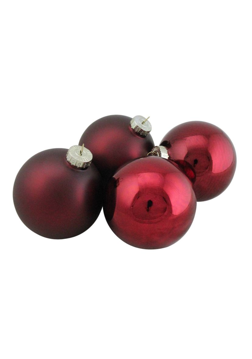 4ct Burgundy Red 2-Finish Glass Christmas Ball Ornaments 4Inch (100mm)