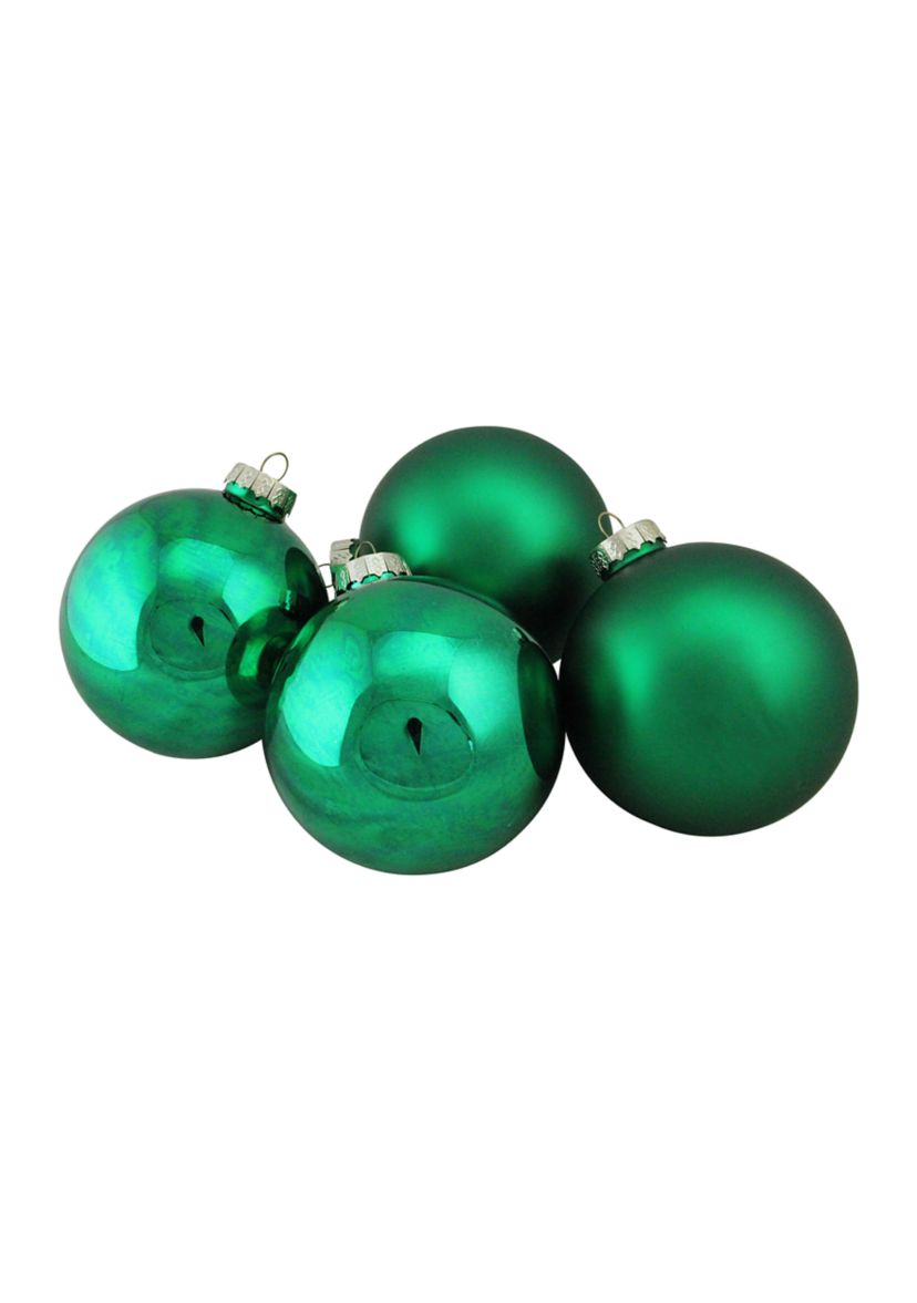4ct Green 2-Finish Glass Ball Christmas Ornaments 4Inch