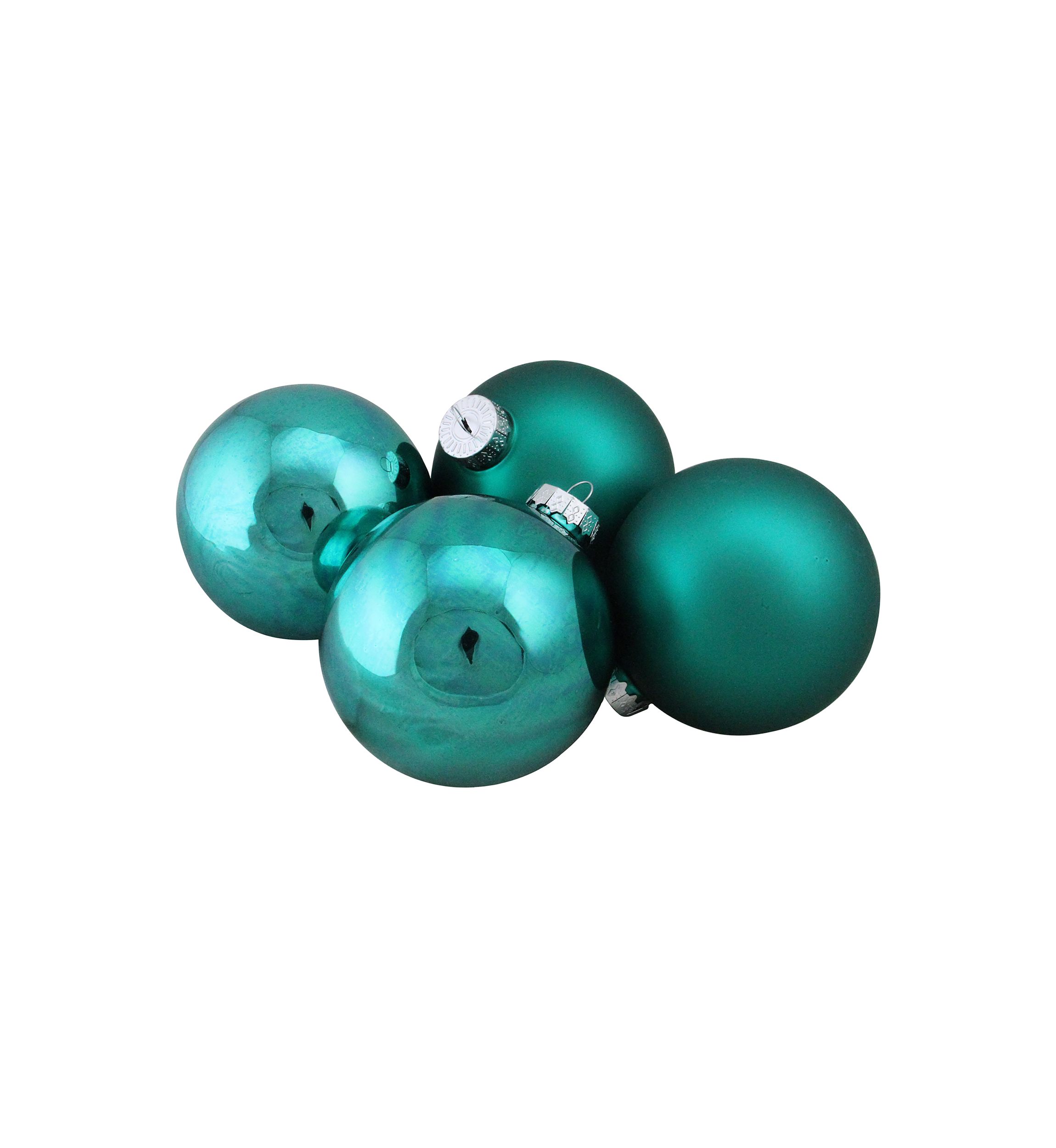4ct Turquoise Blue 2-Finish Glass Ball Christmas Ornaments 4Inch