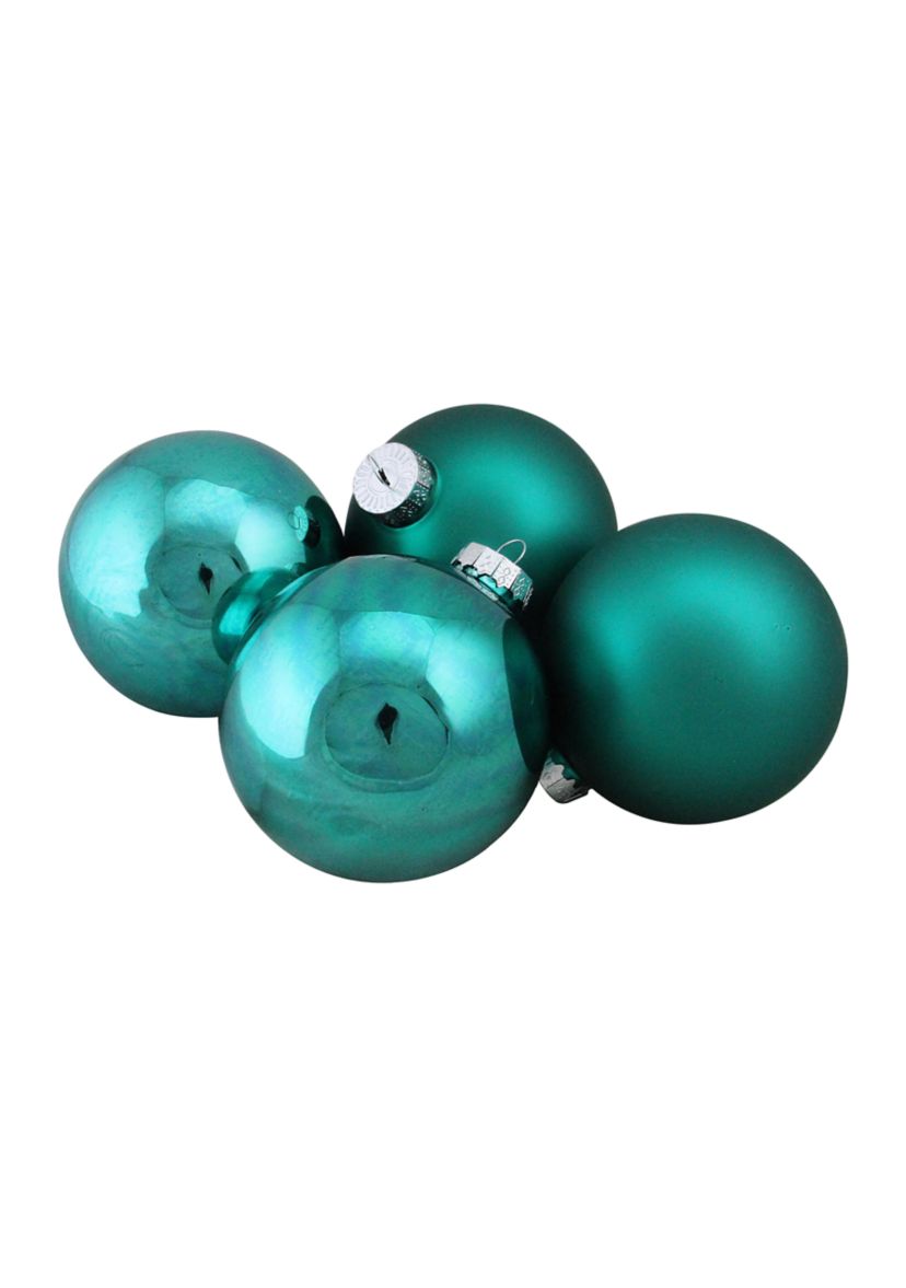 4ct Turquoise Blue 2-Finish Glass Ball Christmas Ornaments 4Inch