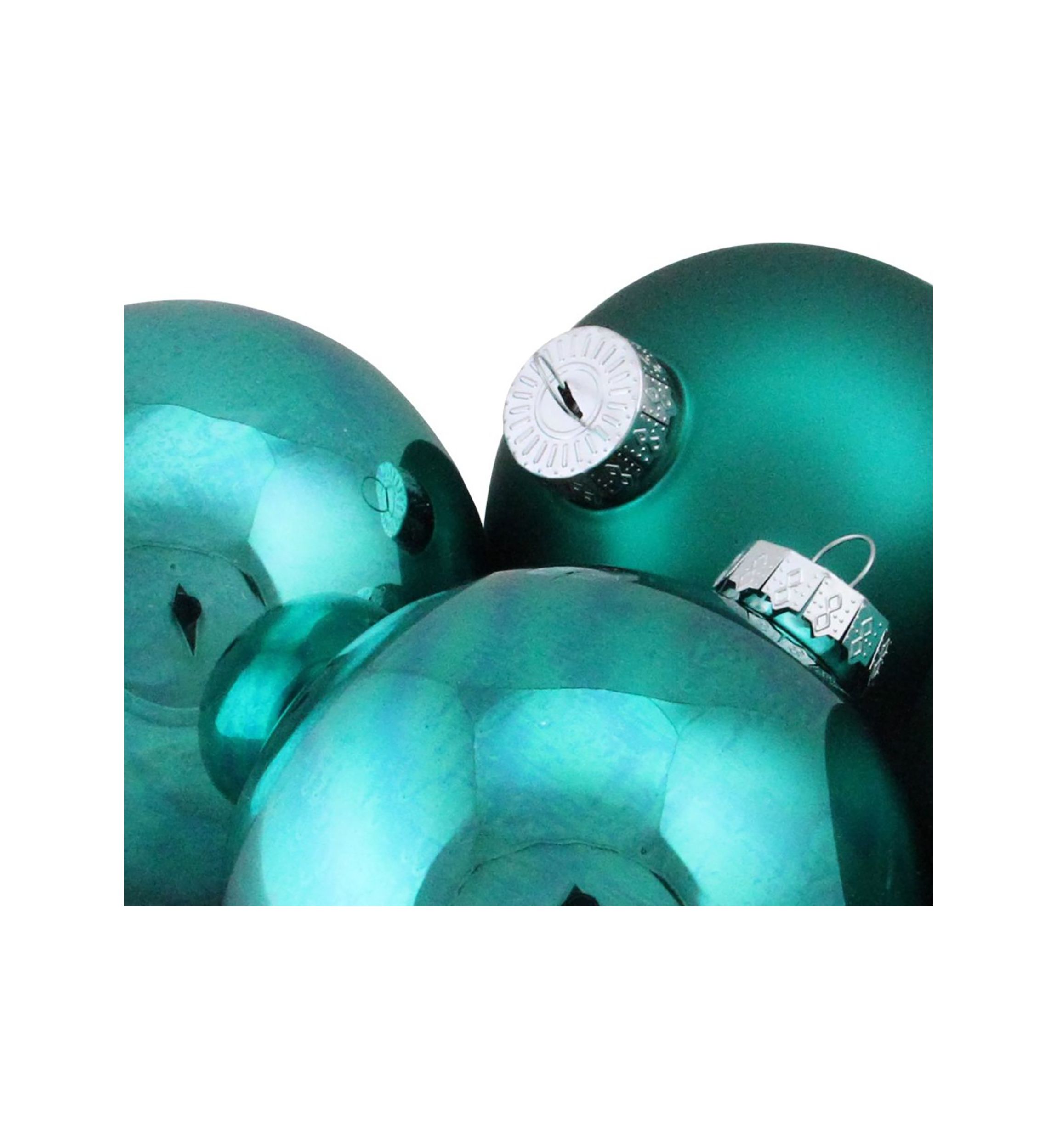 4ct Turquoise Blue 2-Finish Glass Ball Christmas Ornaments 4Inch