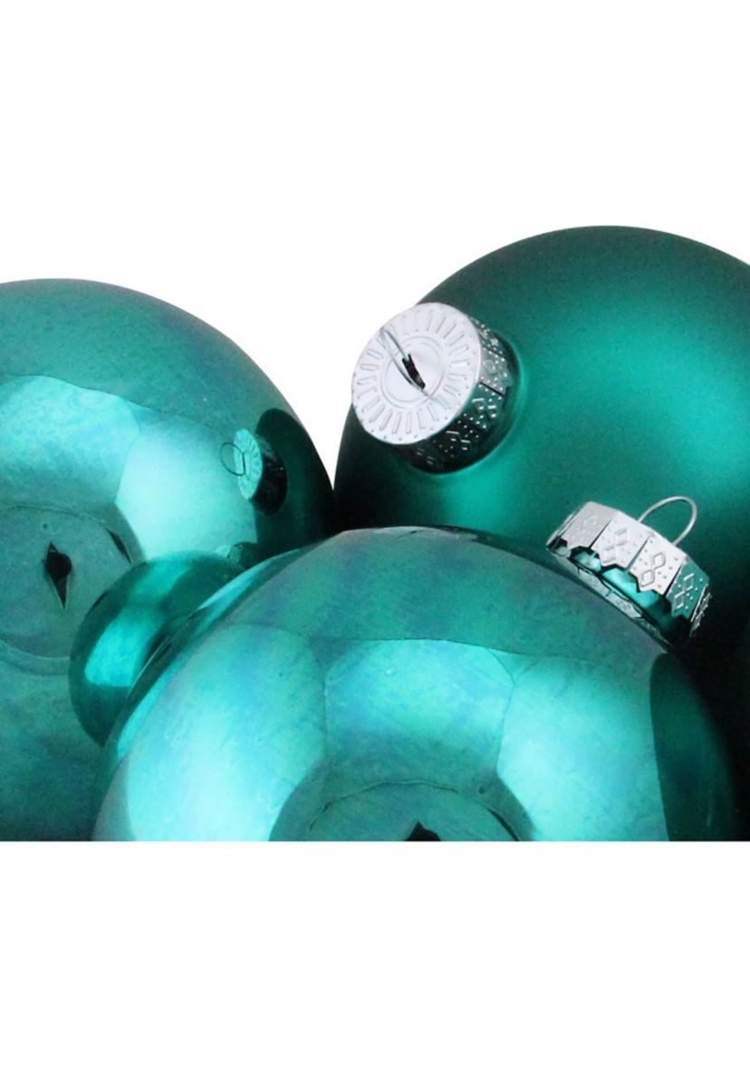 4ct Turquoise Blue 2-Finish Glass Ball Christmas Ornaments 4Inch