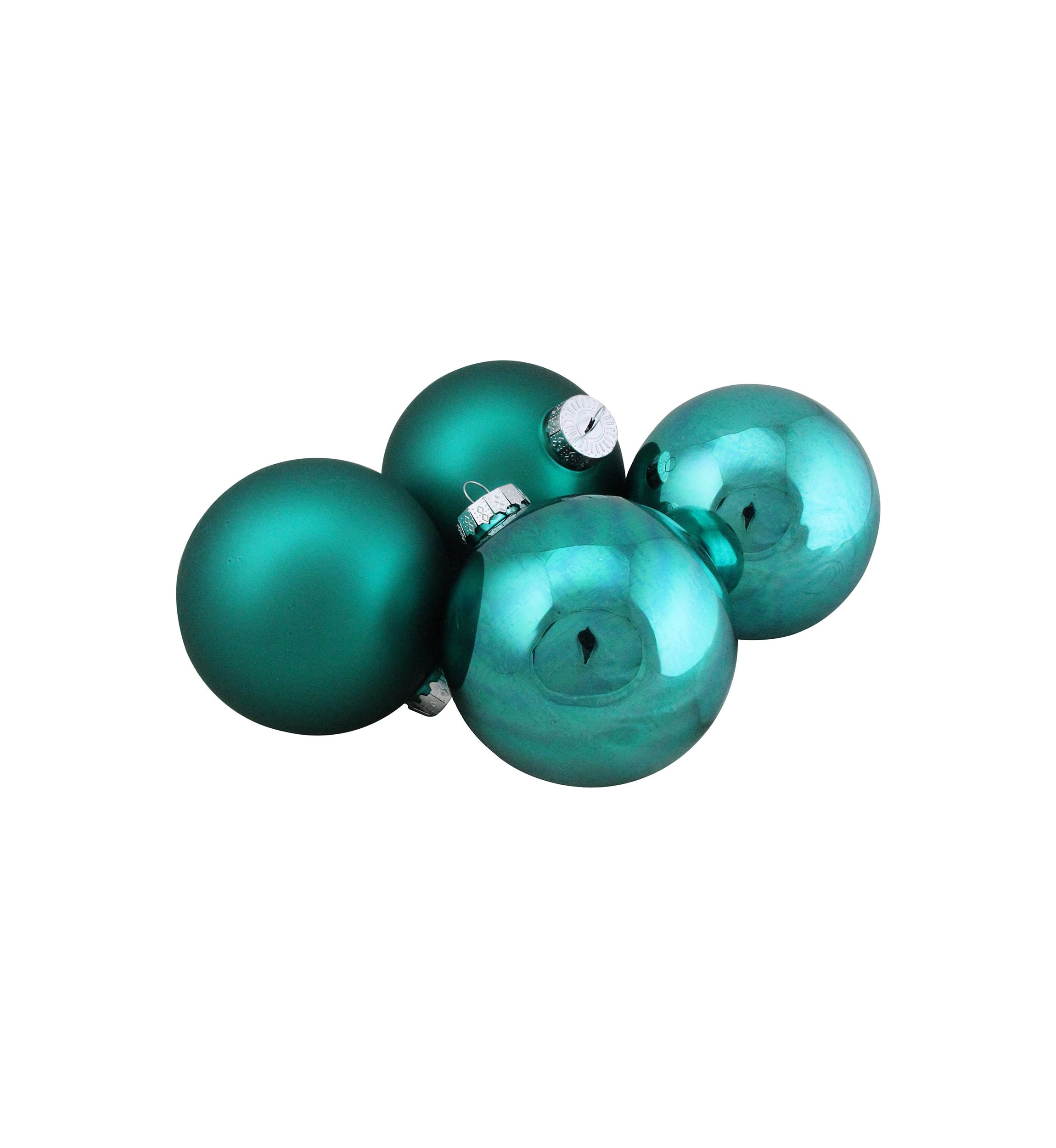4ct Turquoise Blue 2-Finish Glass Ball Christmas Ornaments 4Inch