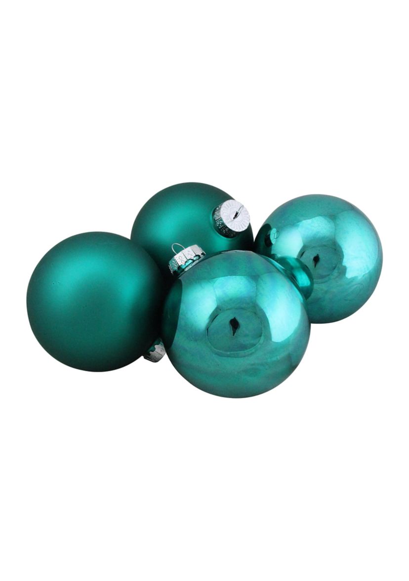 4ct Turquoise Blue 2-Finish Glass Ball Christmas Ornaments 4Inch