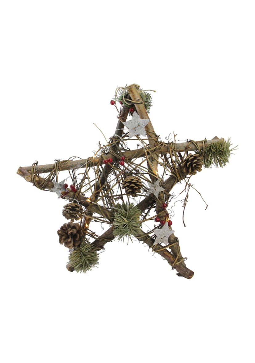 15.75Inch Brown and Green Star with Rustic Twigs Christmas Ornament