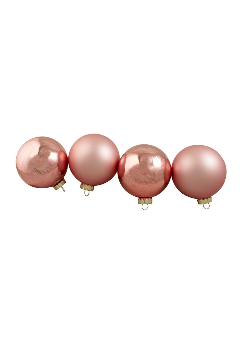 4ct Pink 2-Finish Glass Christmas Ball Ornaments 4Inch (100mm)