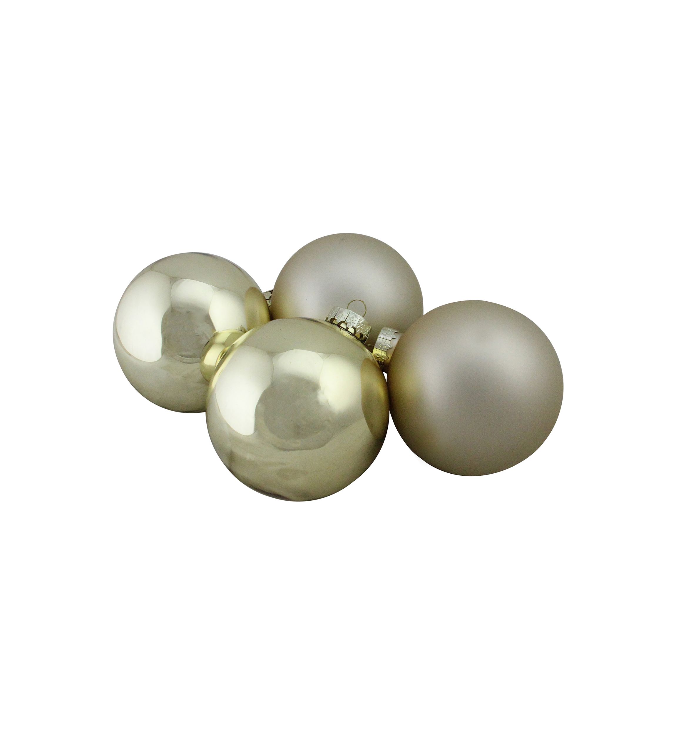 4ct Champagne Gold 2-Finish Glass Christmas Ball Ornaments 4Inch (100mm)