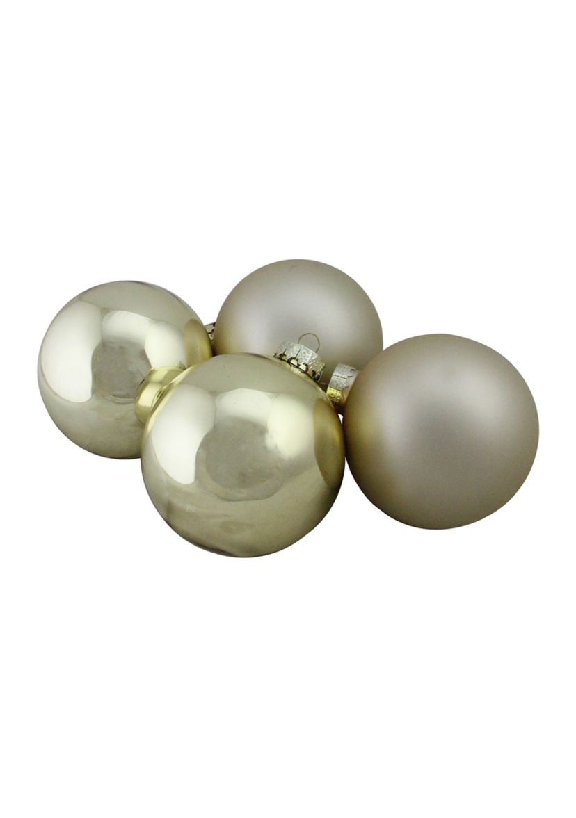 4ct Champagne Gold 2-Finish Glass Christmas Ball Ornaments 4Inch (100mm)