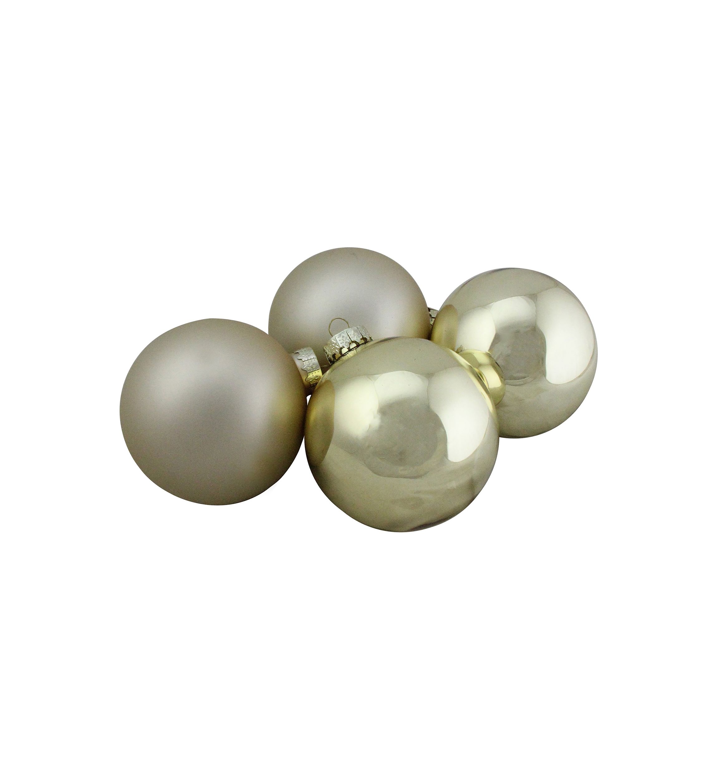 4ct Champagne Gold 2-Finish Glass Christmas Ball Ornaments 4Inch (100mm)
