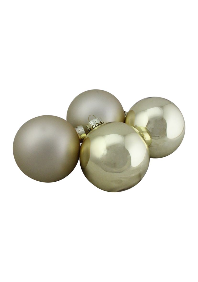 4ct Champagne Gold 2-Finish Glass Christmas Ball Ornaments 4Inch (100mm)