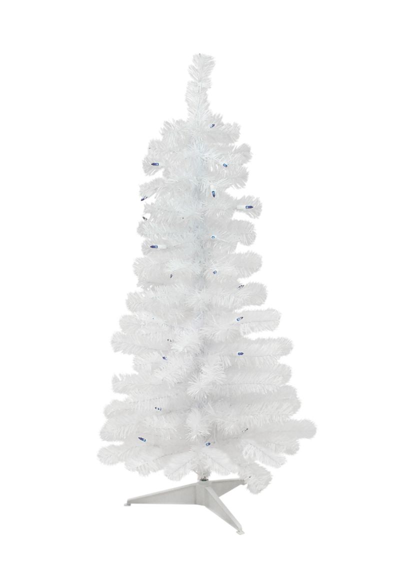 4 Pre-Lit Slim White Pine Artificial Christmas Tree - Blue Lights